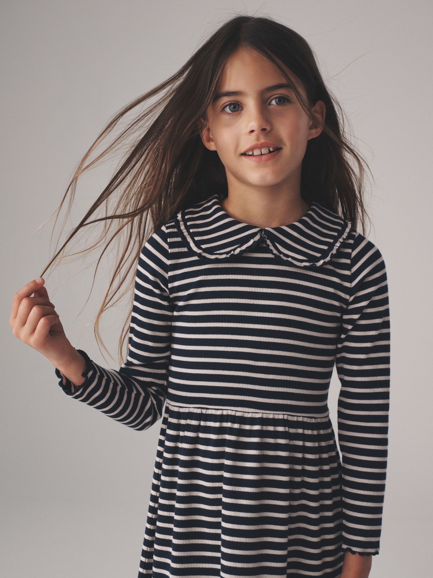 Navy/Red/Stripe - 3 Pack Rib Long Sleeve Collar Dresses - Image 7 of 12
