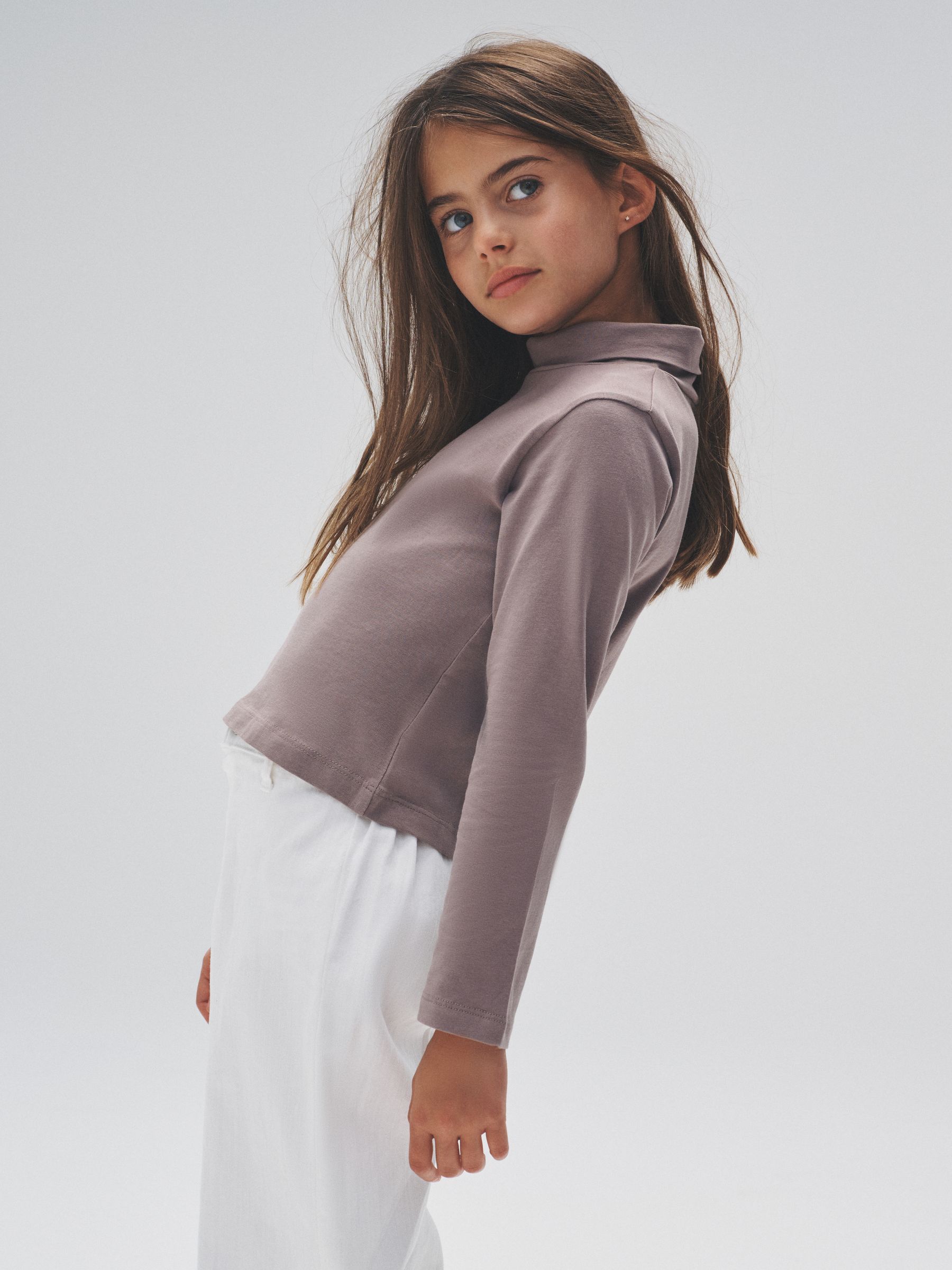 Black/Grey/Brown - 3 Pack Long Sleeve Roll Neck Cotton T-Shirts - Image 6 of 6