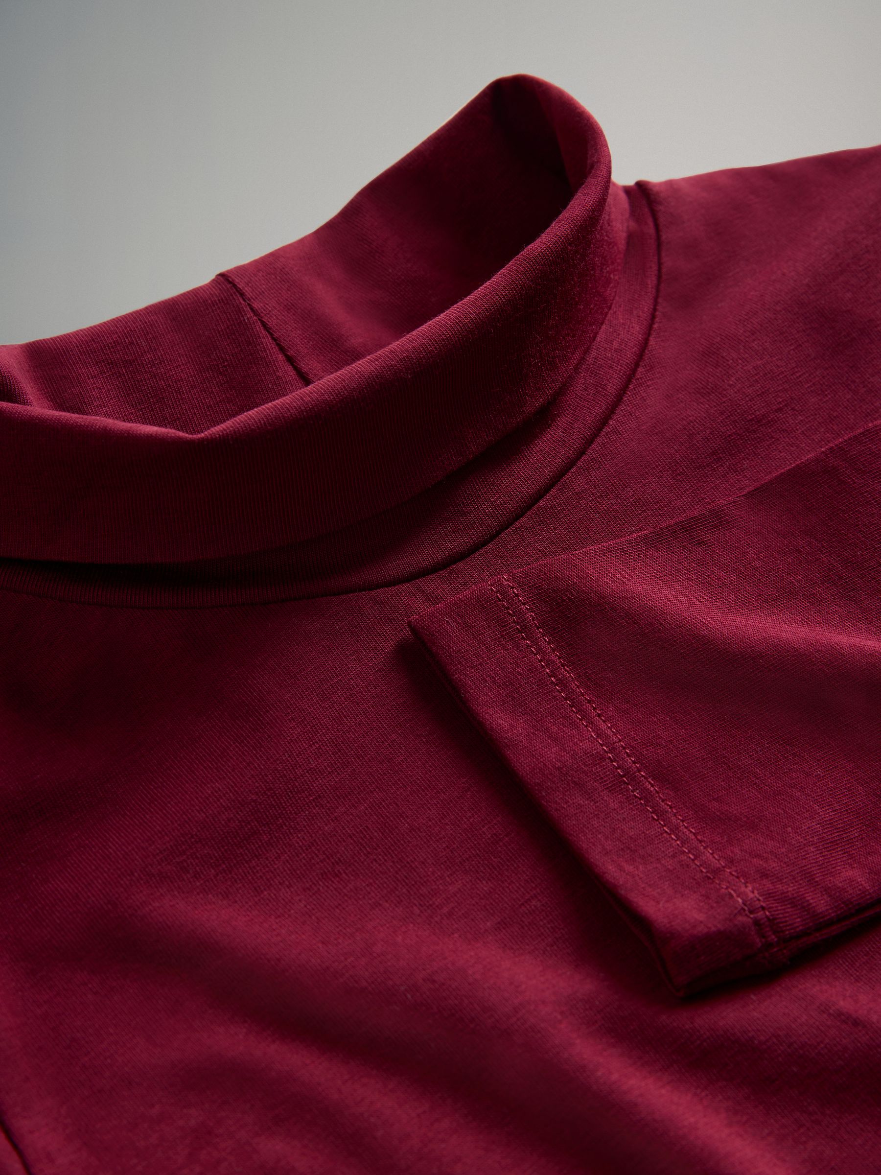 Red/Navy Blue/Cream - 3 Pack Long Sleeve Roll Neck Cotton T-Shirts - Image 6 of 6