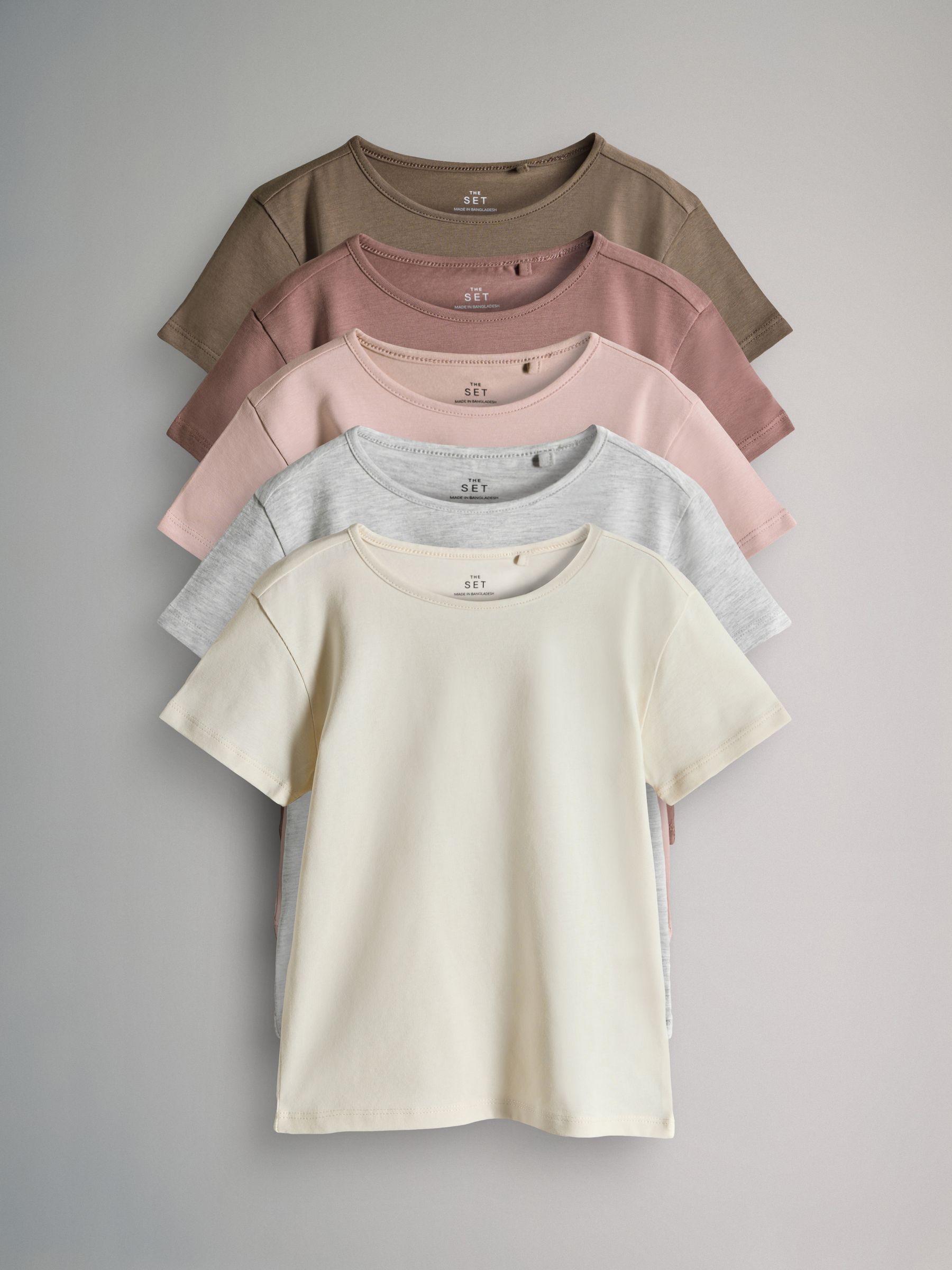 Pink/Cream/Brown - 5 Pack Short Sleeve Crew Neck Cotton T-Shirts - Image 2 of 13