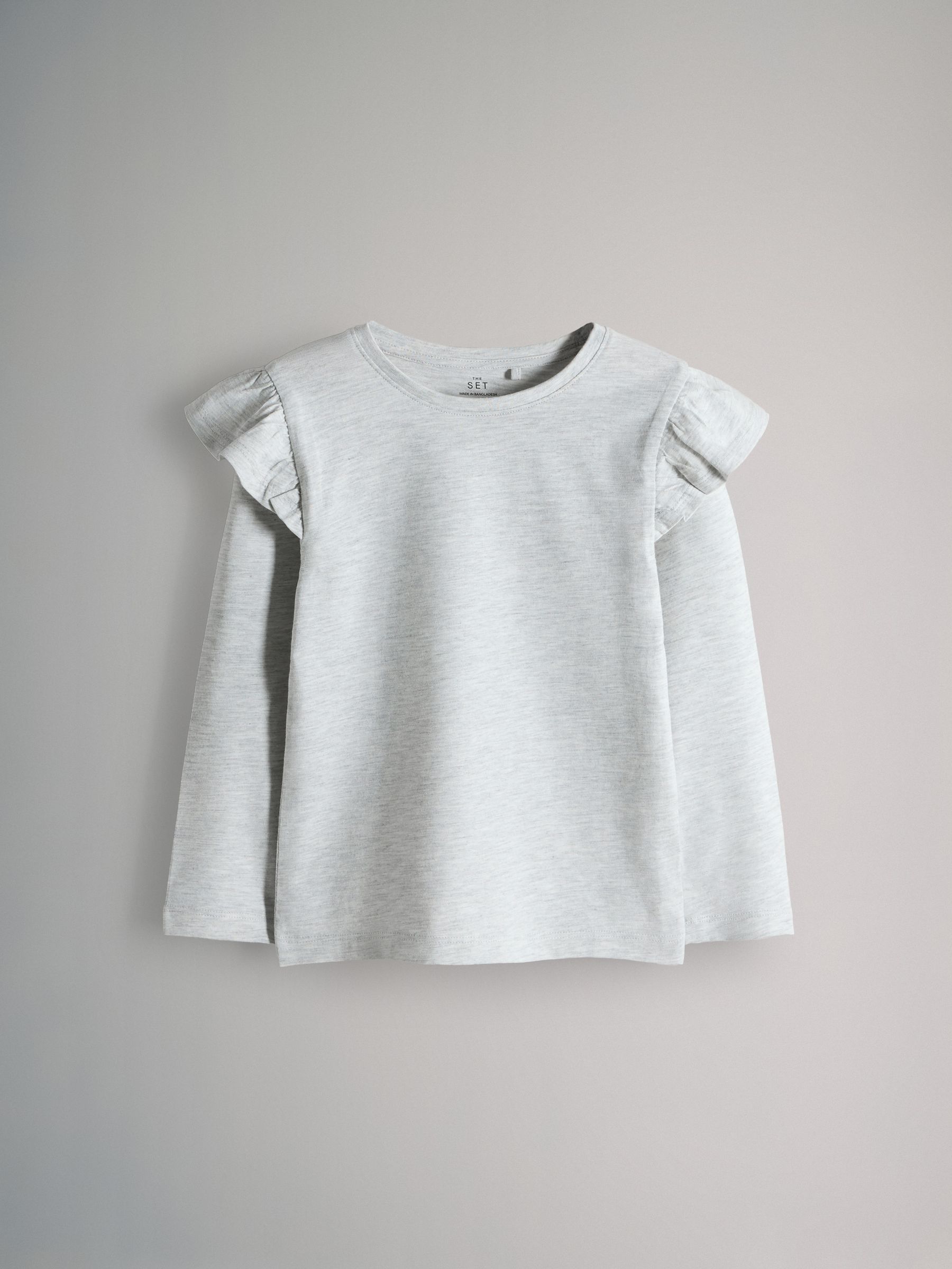 Navy/Grey Marl/White/Spot - 4 Pack Long Sleeve Ruffle Cotton T-Shirts - Image 2 of 7