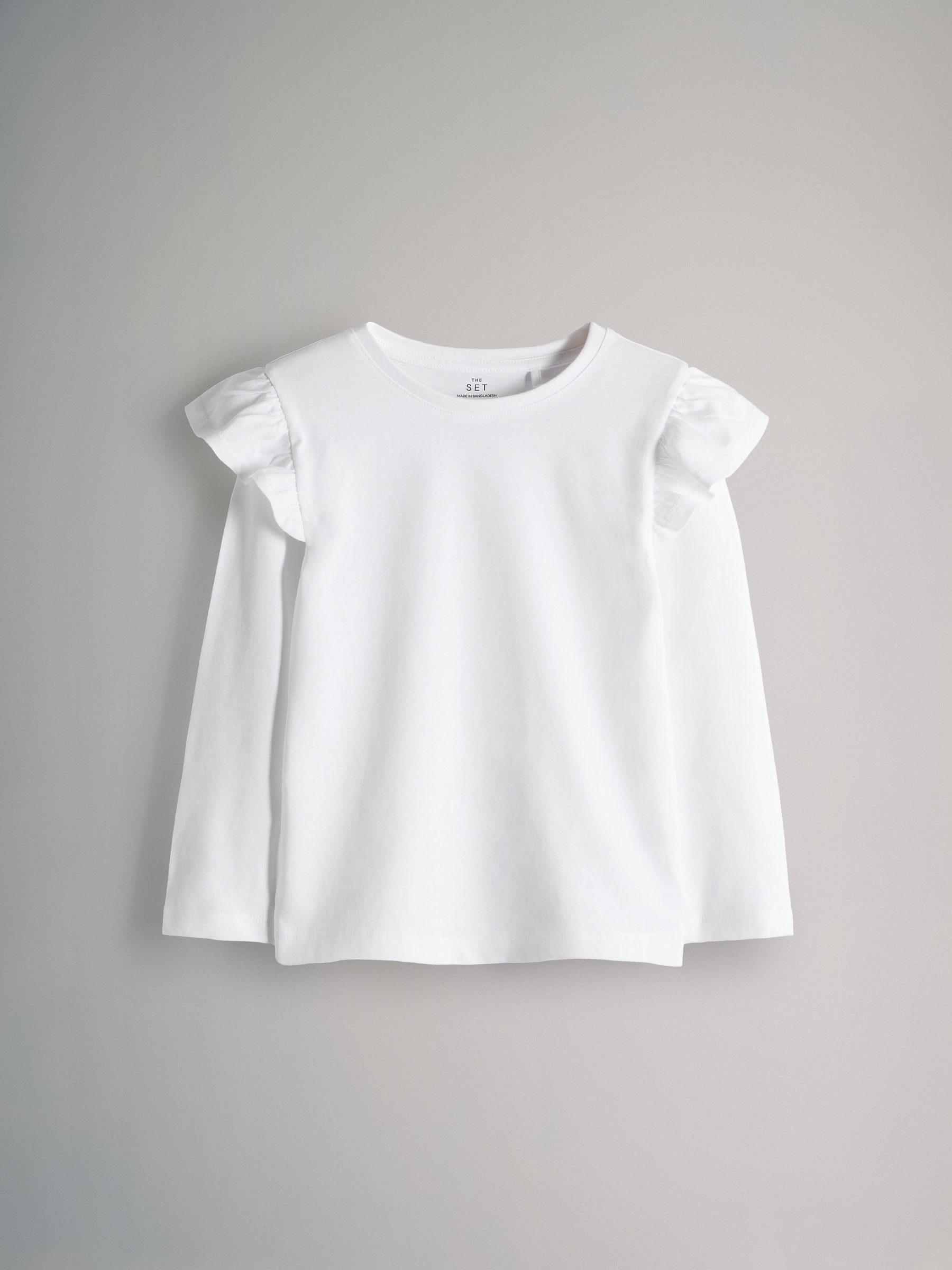 Navy/Grey Marl/White/Spot - 4 Pack Long Sleeve Ruffle Cotton T-Shirts - Image 5 of 7