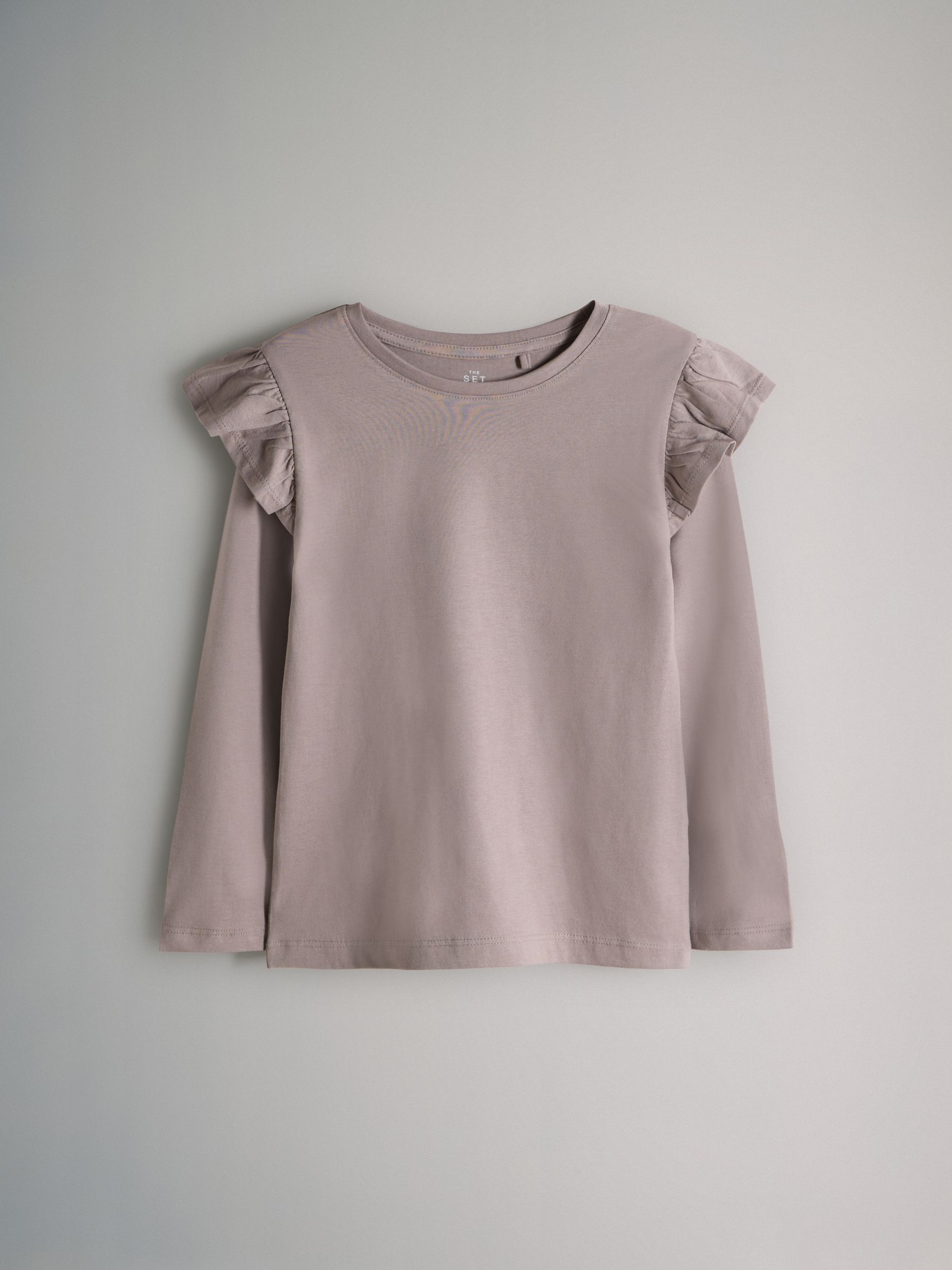 Black/Brown/Cream/White - 4 Pack Long Sleeve Ruffle Cotton T-Shirts - Image 2 of 7
