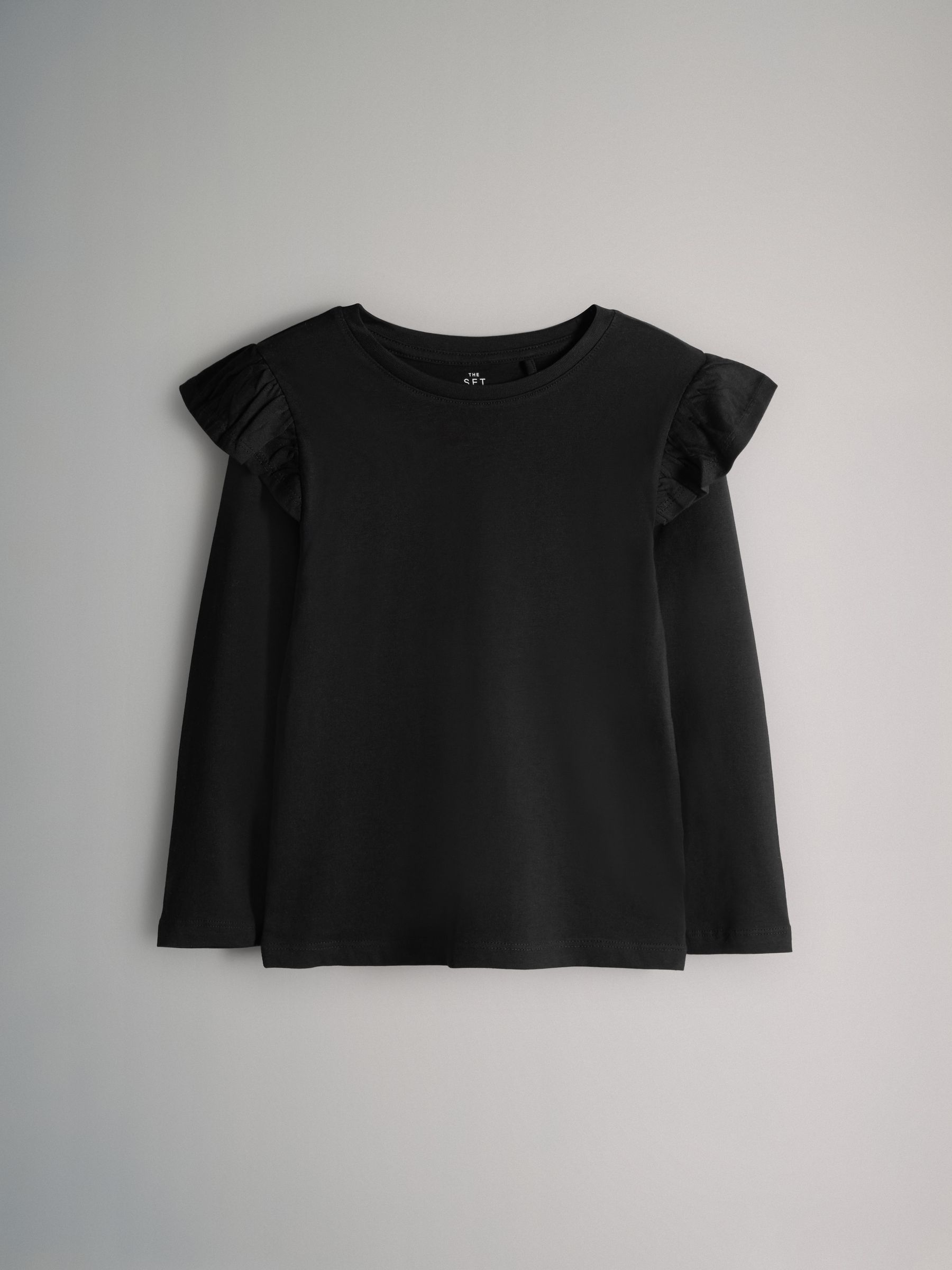 Black/Brown/Cream/White - 4 Pack Long Sleeve Ruffle Cotton T-Shirts - Image 3 of 7