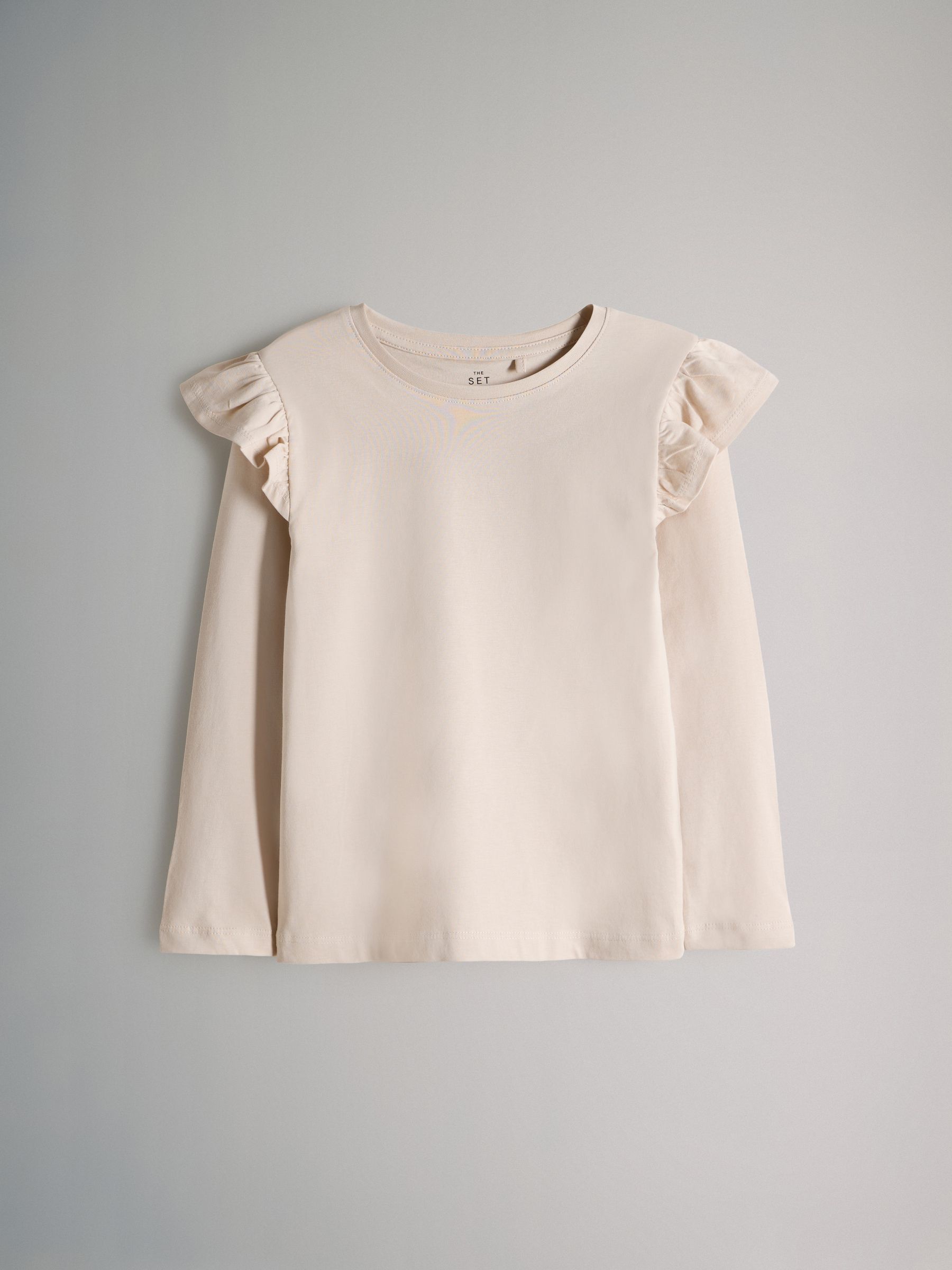 Black/Brown/Cream/White - 4 Pack Long Sleeve Ruffle Cotton T-Shirts - Image 4 of 7