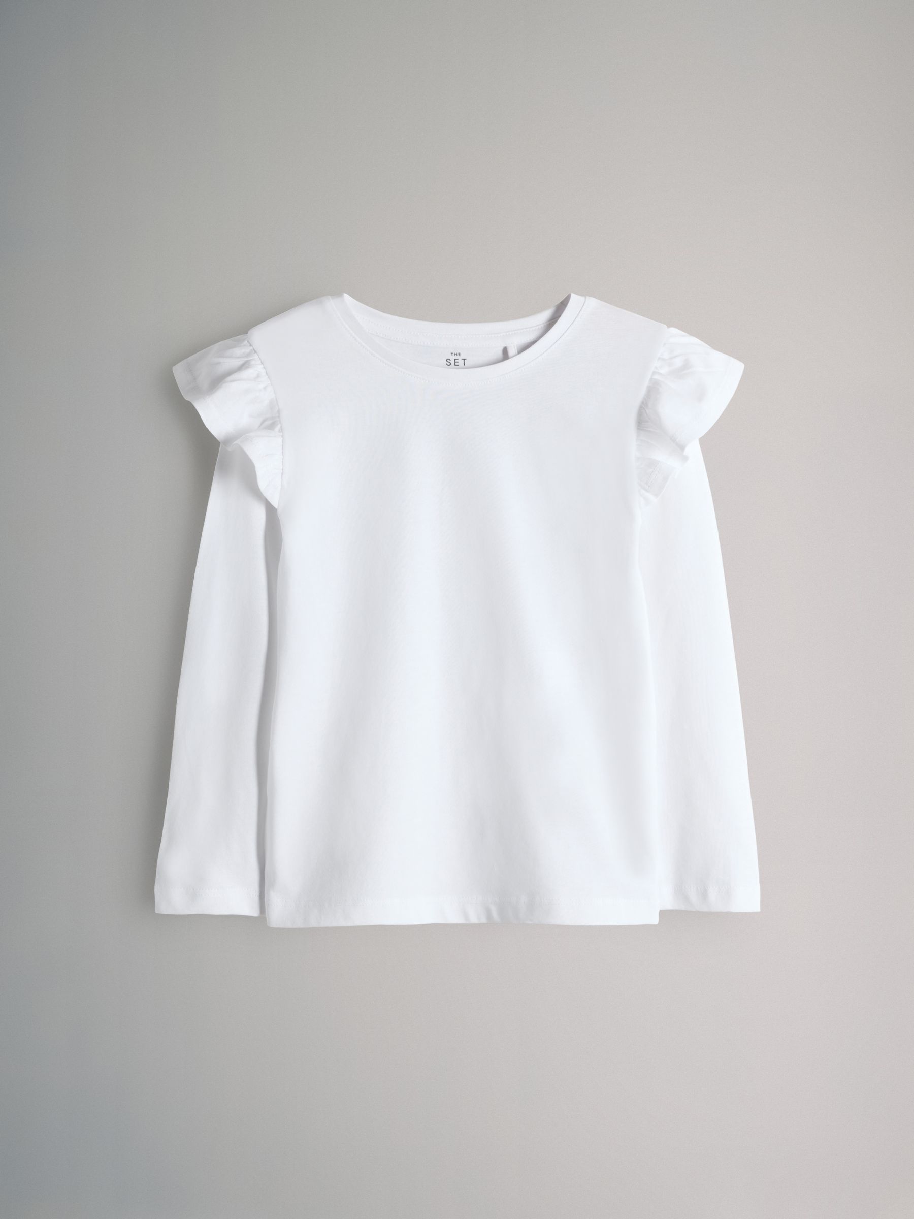 Black/Brown/Cream/White - 4 Pack Long Sleeve Ruffle Cotton T-Shirts - Image 5 of 7