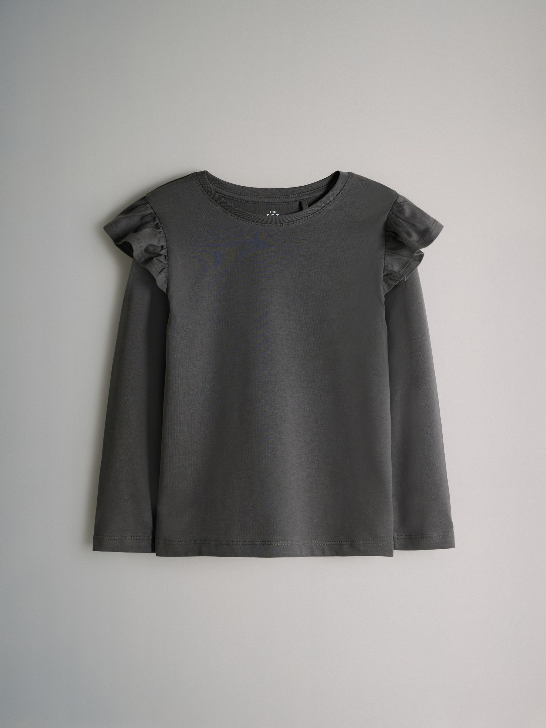 Grey/Brown/Pink/White - 4 Pack Long Sleeve Ruffle Cotton T-Shirts - Image 10 of 13
