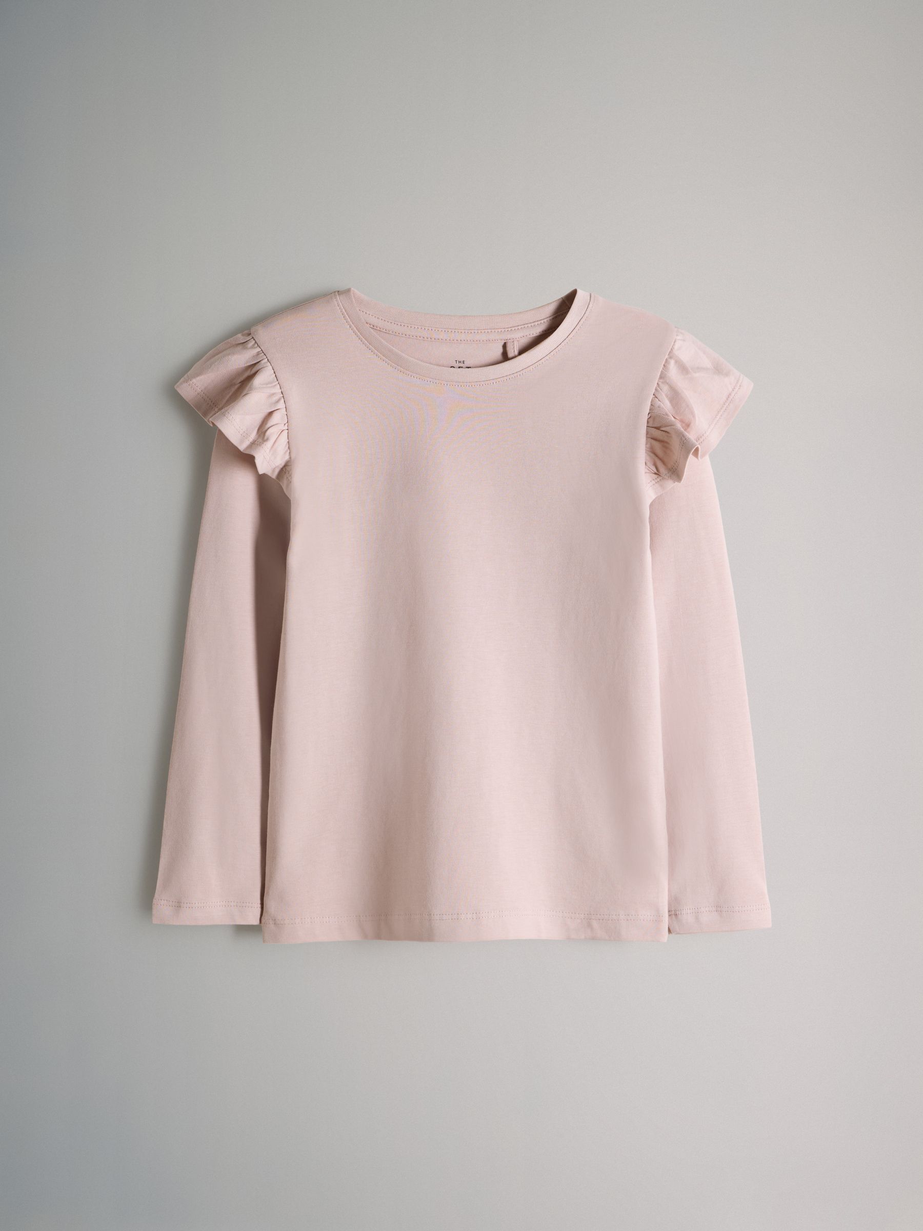 Grey/Brown/Pink/White - 4 Pack Long Sleeve Ruffle Cotton T-Shirts - Image 11 of 13