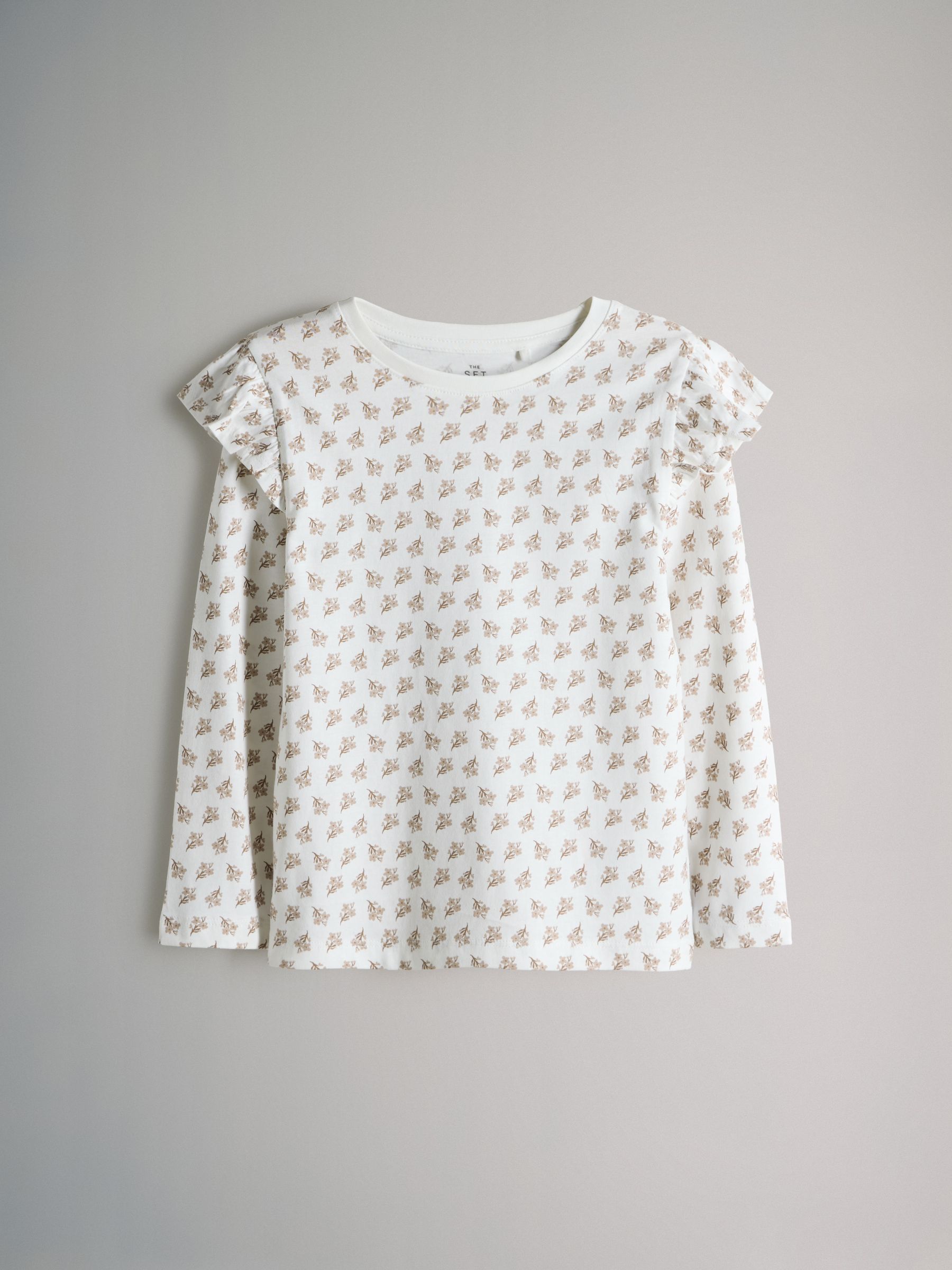 Grey/Brown/Pink/White - 4 Pack Long Sleeve Ruffle Cotton T-Shirts - Image 8 of 13