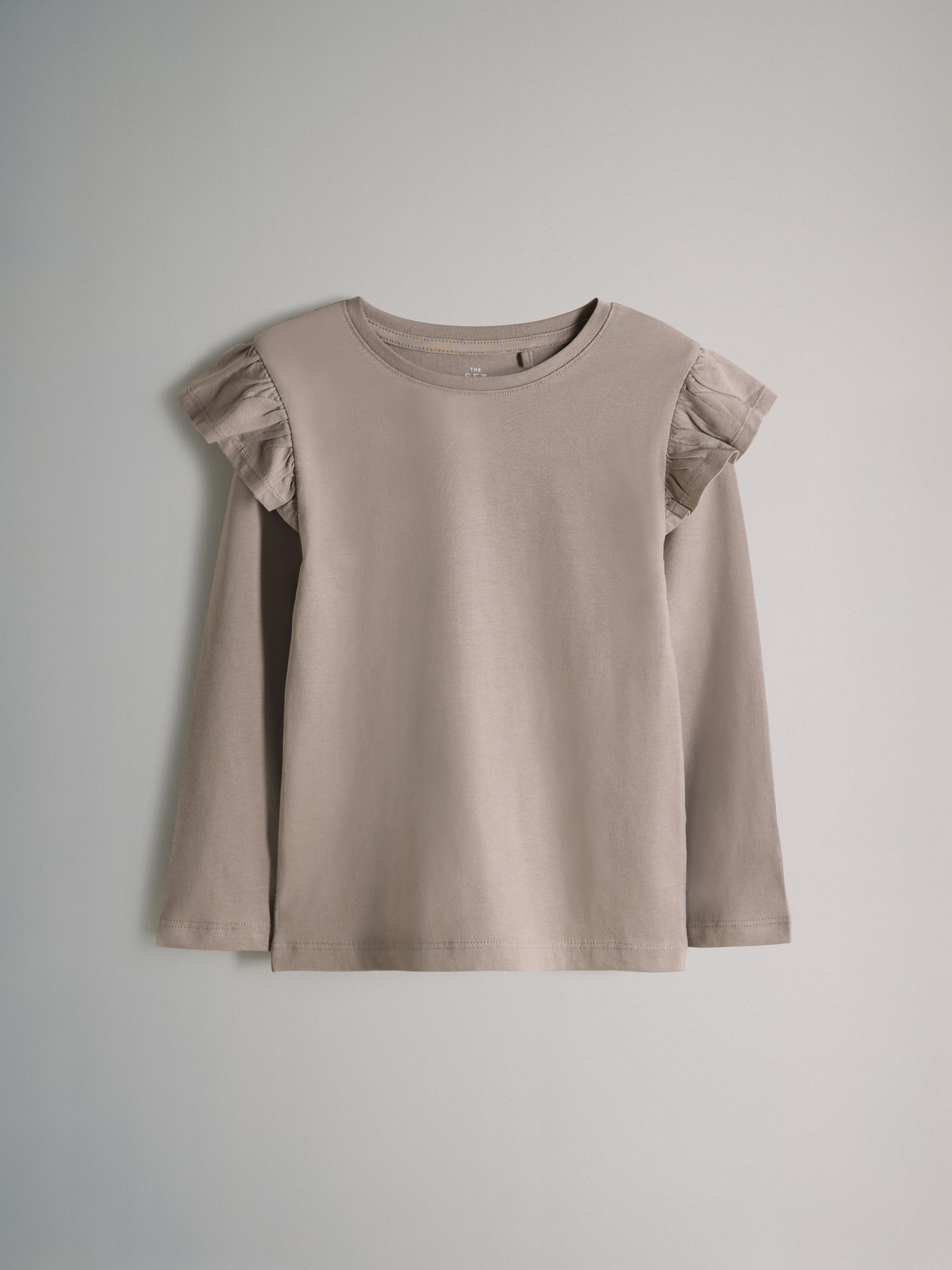Grey/Brown/Pink/White - 4 Pack Long Sleeve Ruffle Cotton T-Shirts - Image 9 of 13
