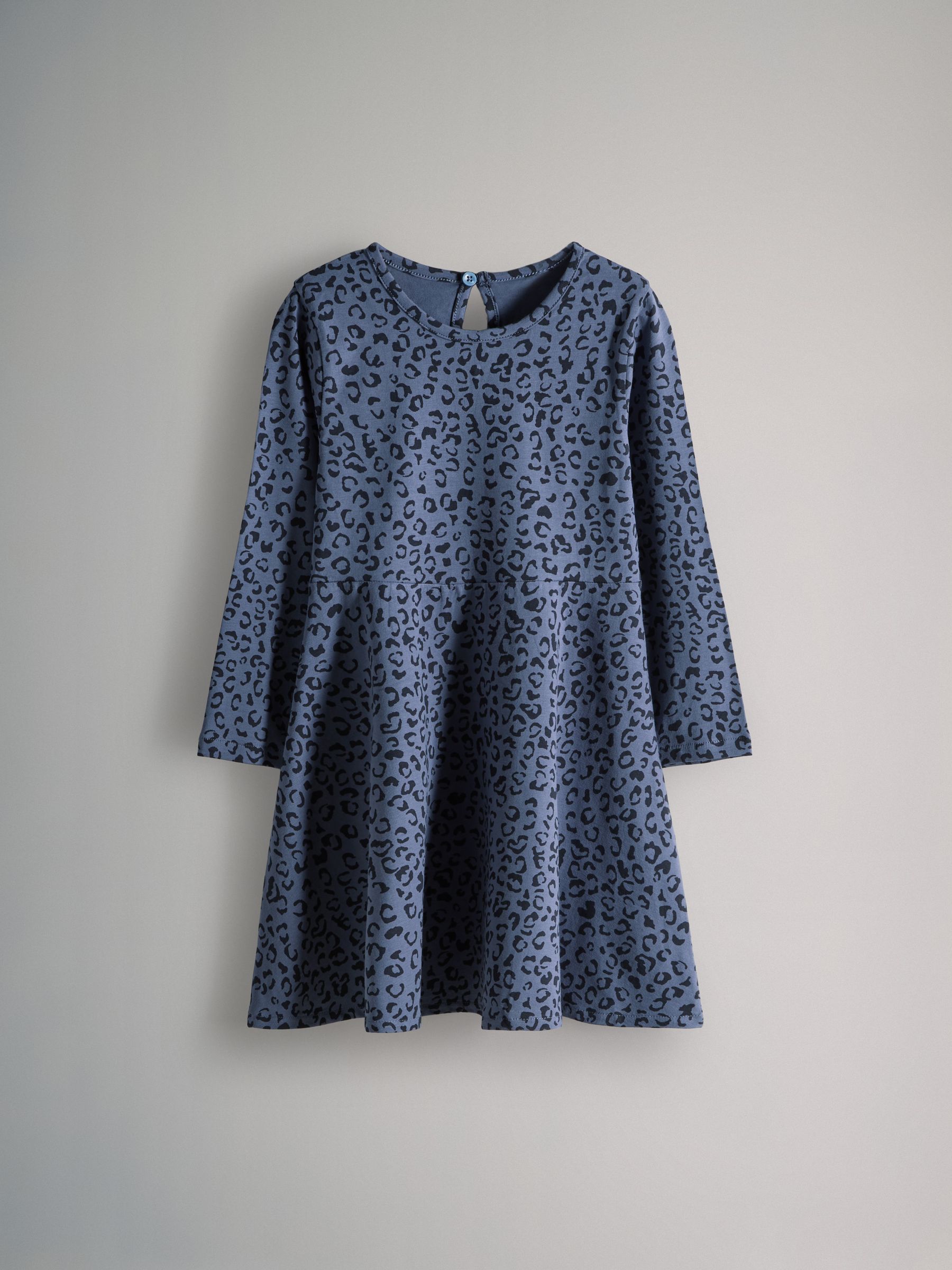 Navy Blue/Pink/Grey - 3 Pack Long Sleeve Skater Cotton Dresses - Image 2 of 6