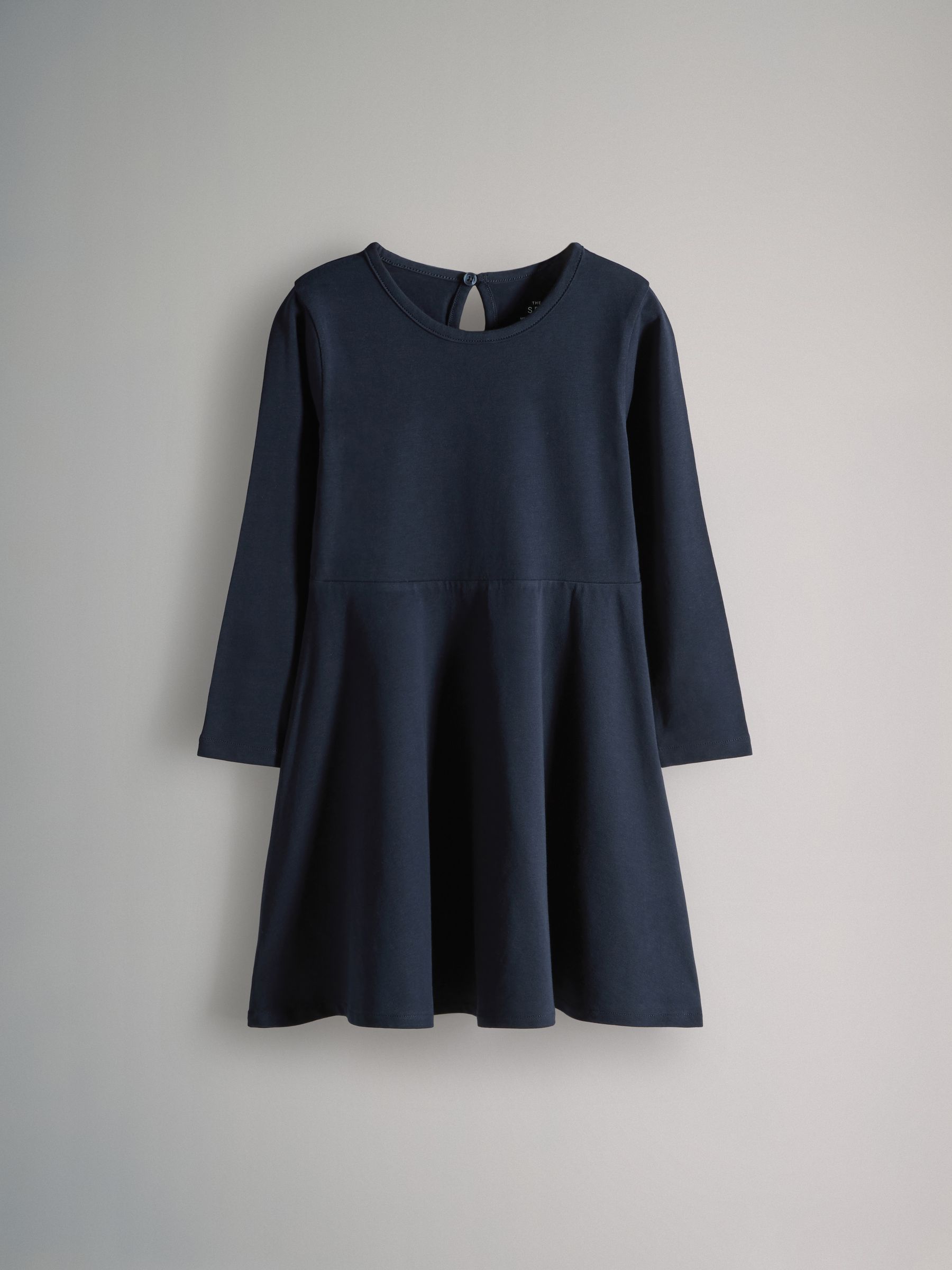 Navy Blue/Pink/Grey - 3 Pack Long Sleeve Skater Cotton Dresses - Image 4 of 6