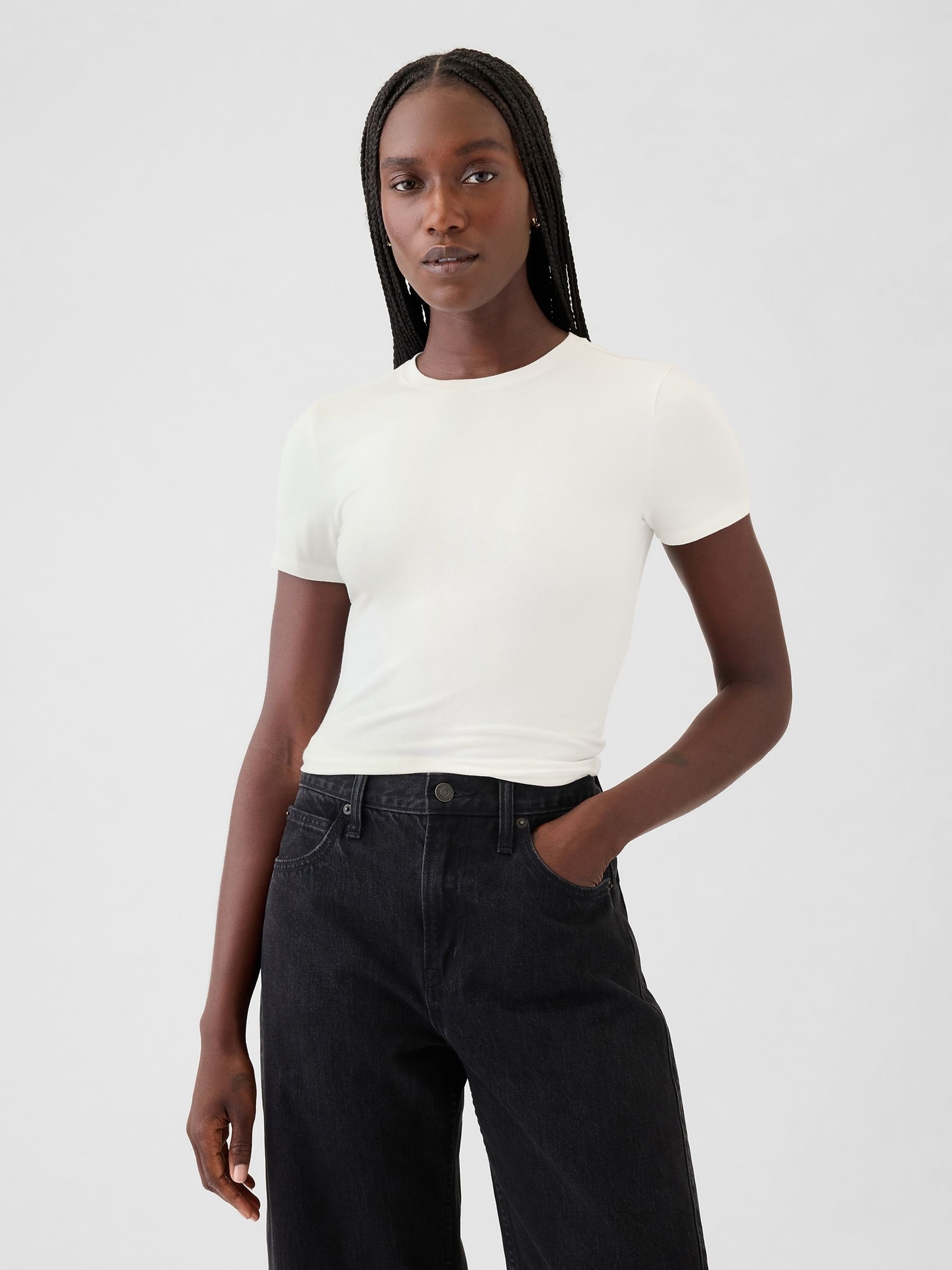 Cream CloseKnit Jersey T-Shirt - Image 1 of 4