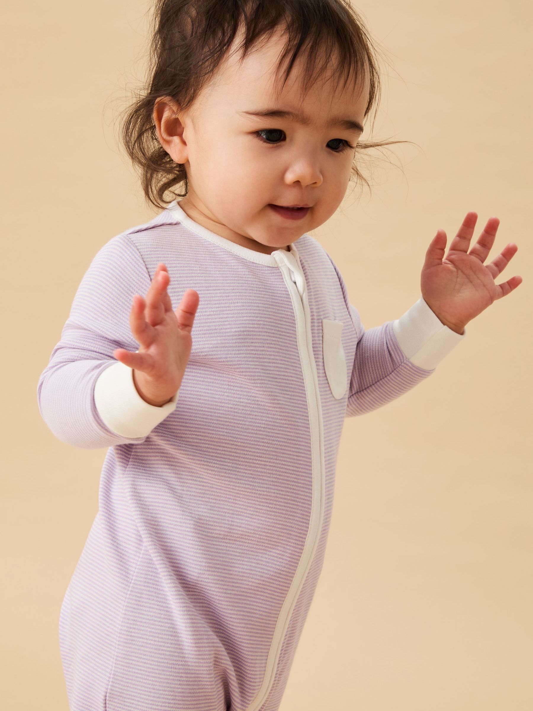 MORI Pink/White/Lilac Pack Supersoft Clever 2 Way Zip Up Sleepsuits - Image 5 of 6