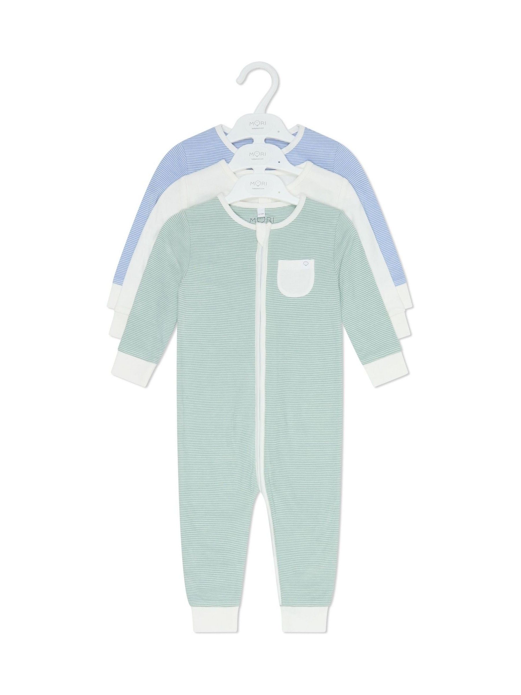 MORI Blue/White/Green Pack Supersoft Clever 2 Way Zip Up Sleepsuits - Image 4 of 8