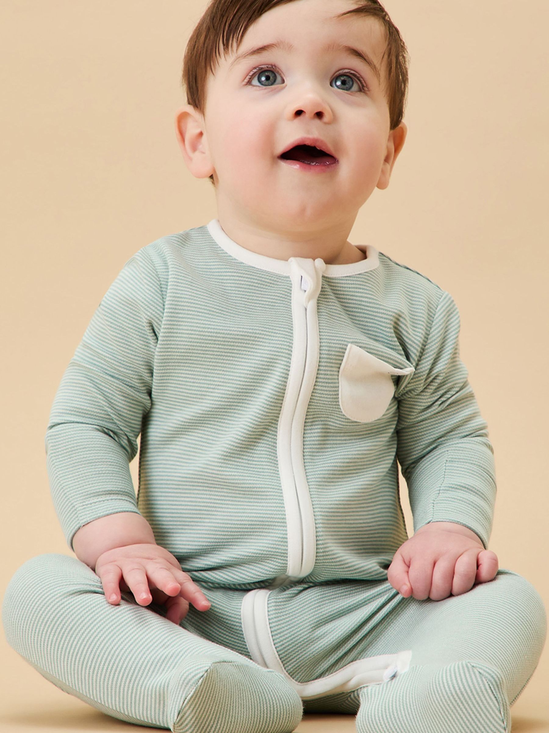 MORI Blue/White/Green Pack Supersoft Clever 2 Way Zip Up Sleepsuits - Image 6 of 8