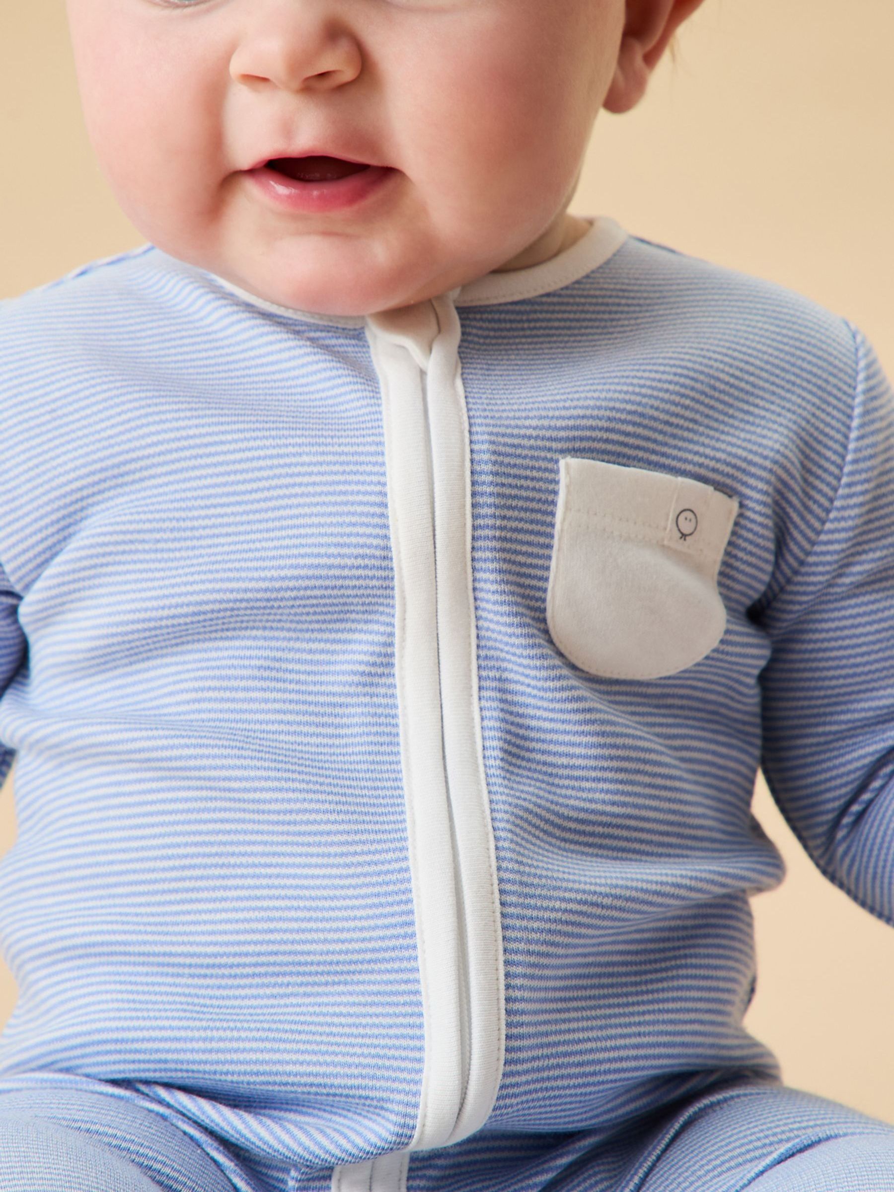 MORI Blue/White/Green Pack Supersoft Clever 2 Way Zip Up Sleepsuits - Image 7 of 8