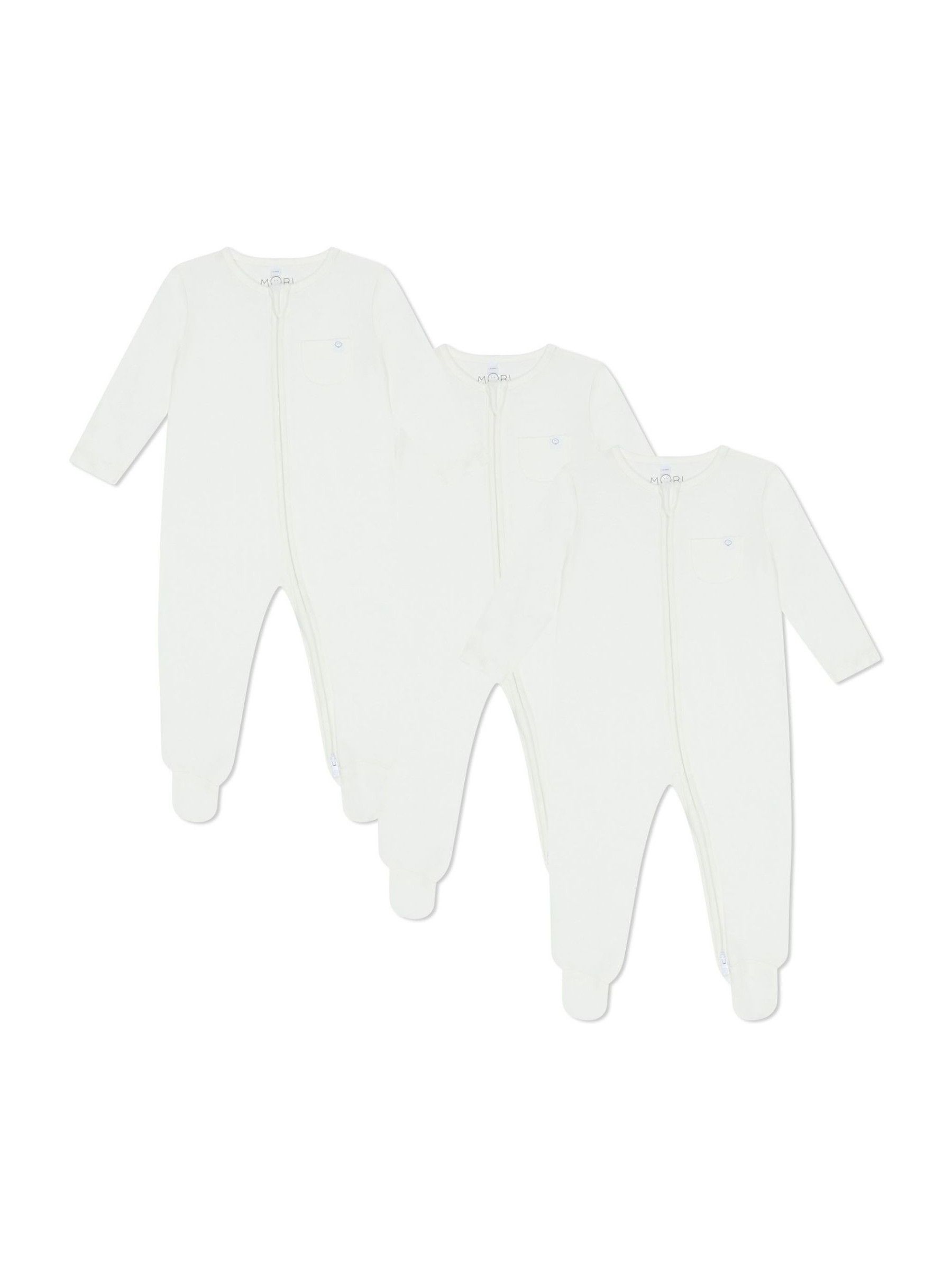 MORI White Pack Supersoft Clever 2 Way Zip Up Sleepsuits - Image 1 of 3