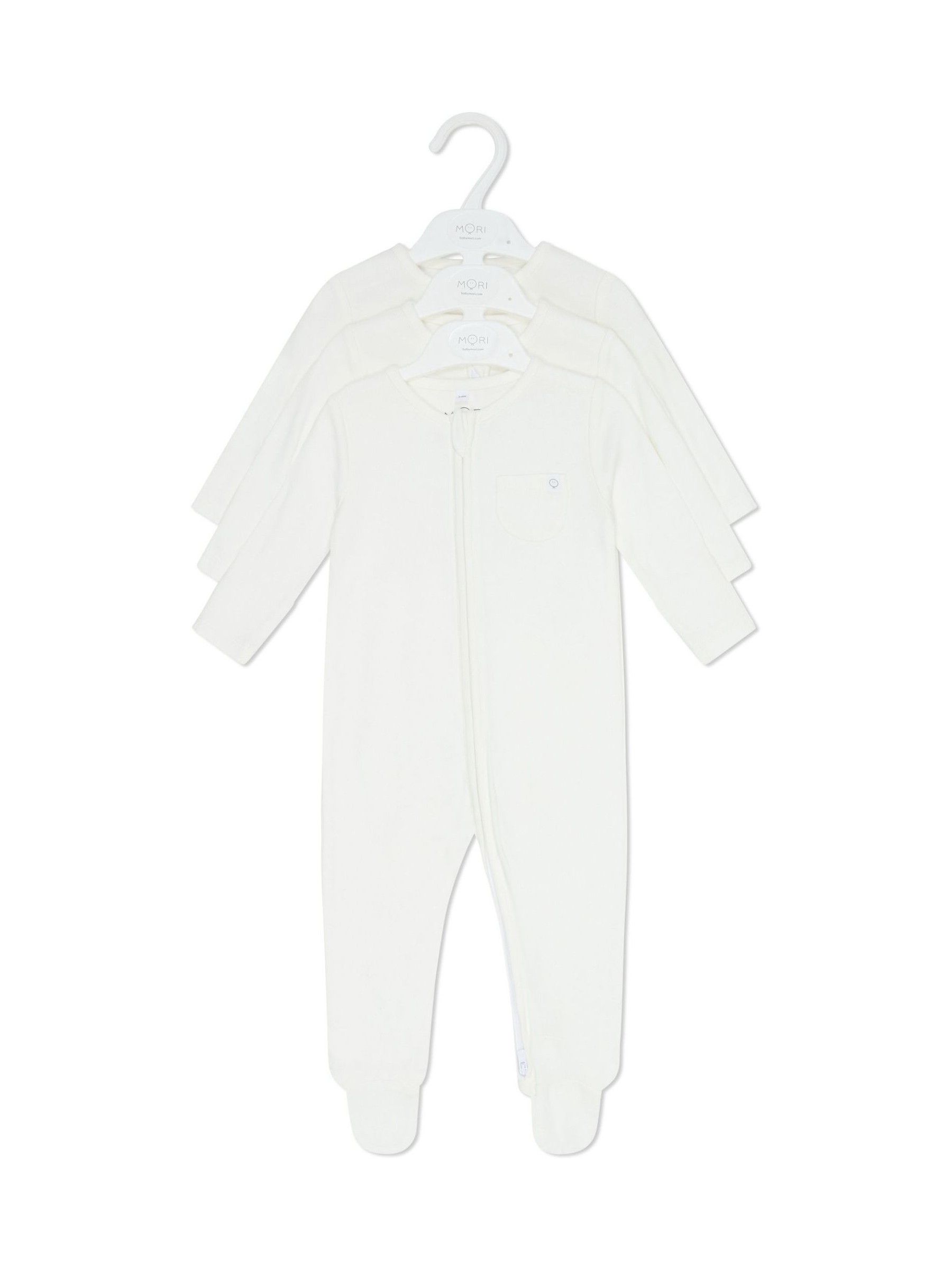 MORI White Pack Supersoft Clever 2 Way Zip Up Sleepsuits - Image 2 of 3