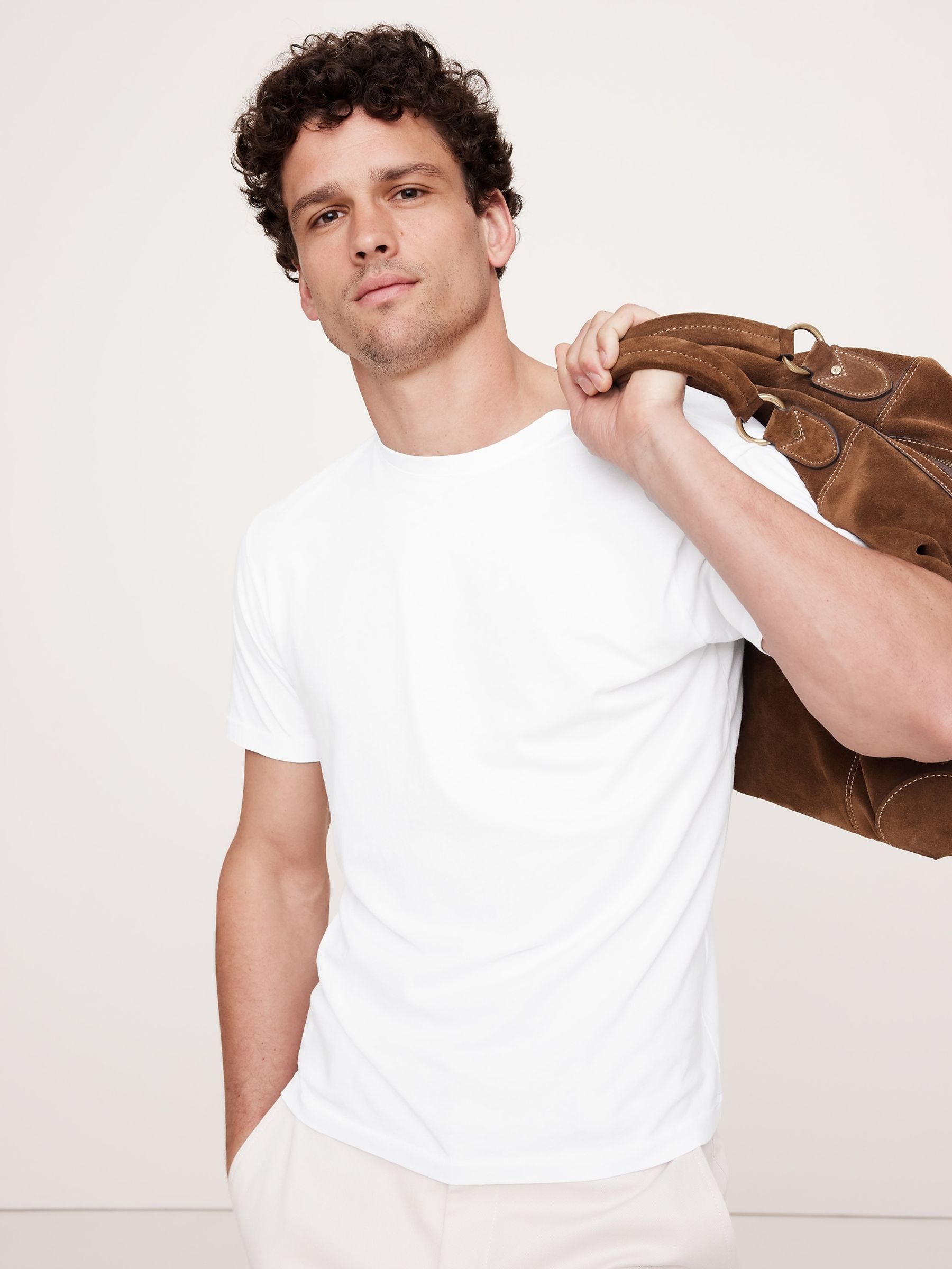 Banana Republic White Lightweight Cotton Crew-Neck T-Shirt - Image 1 of 1