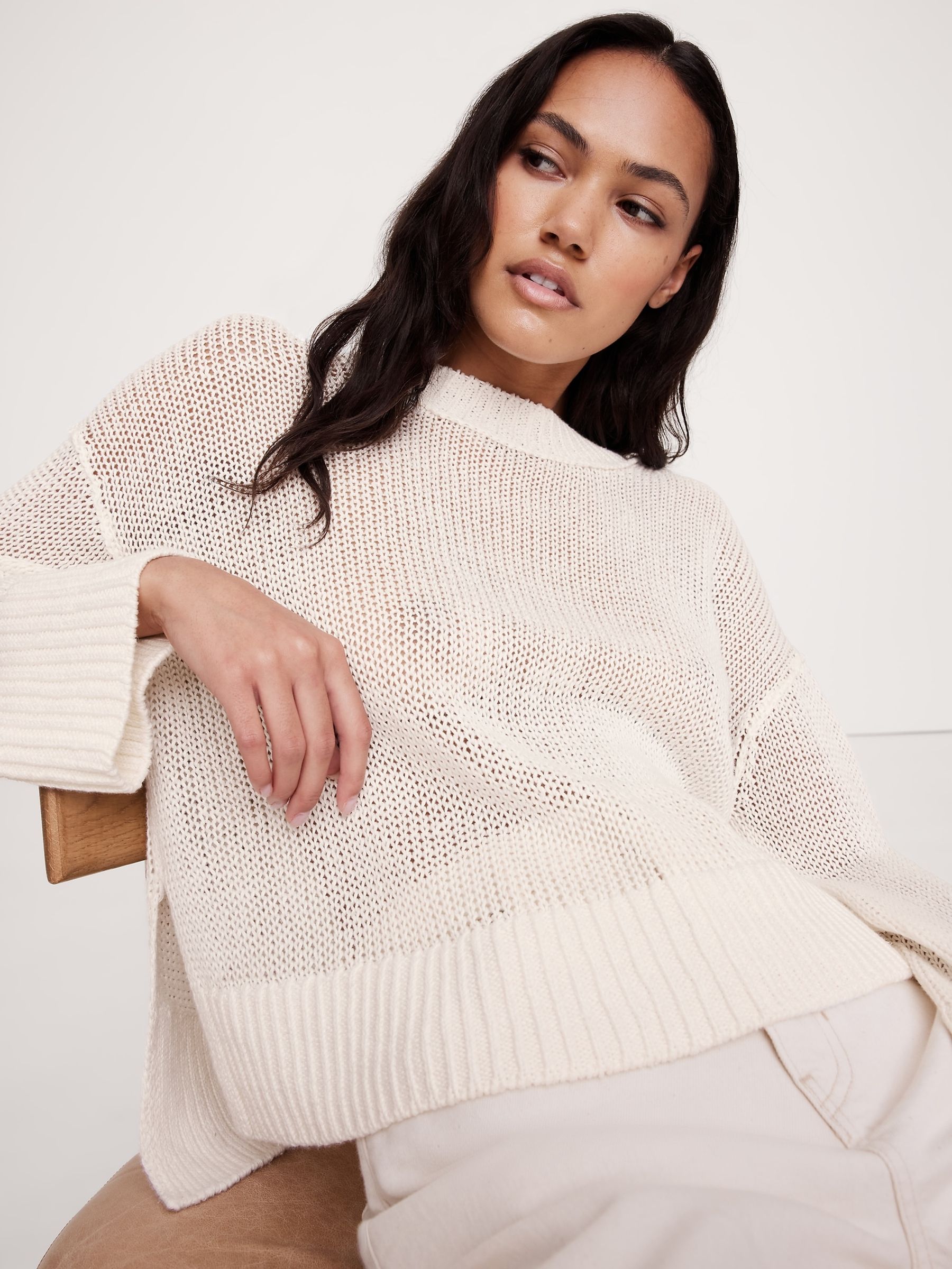 Banana Republic White Oversized Linen Jumper - Image 3 of 7