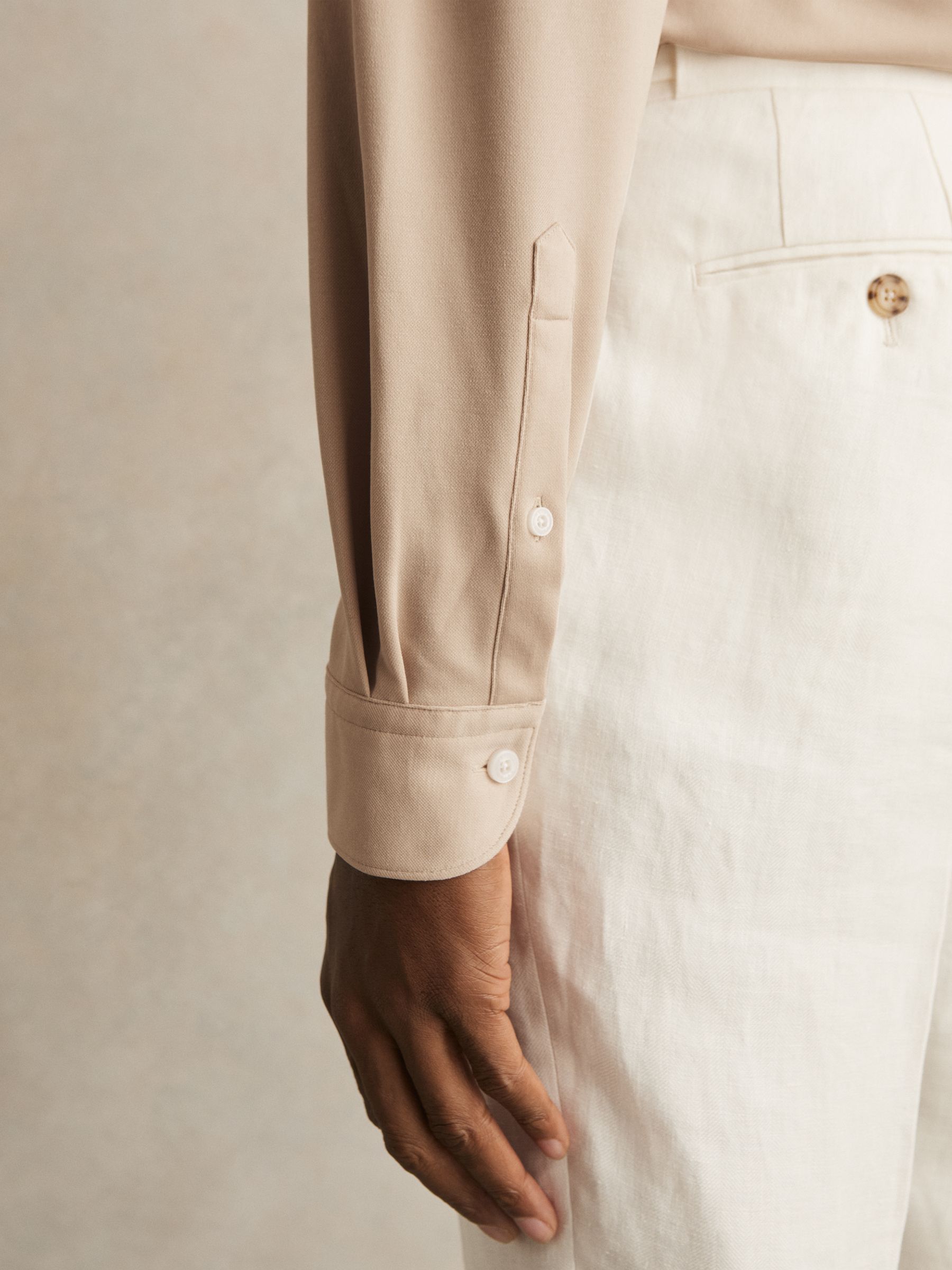 Modal Blend Cutaway Collar Shirt in Mink - Image 5 of 7