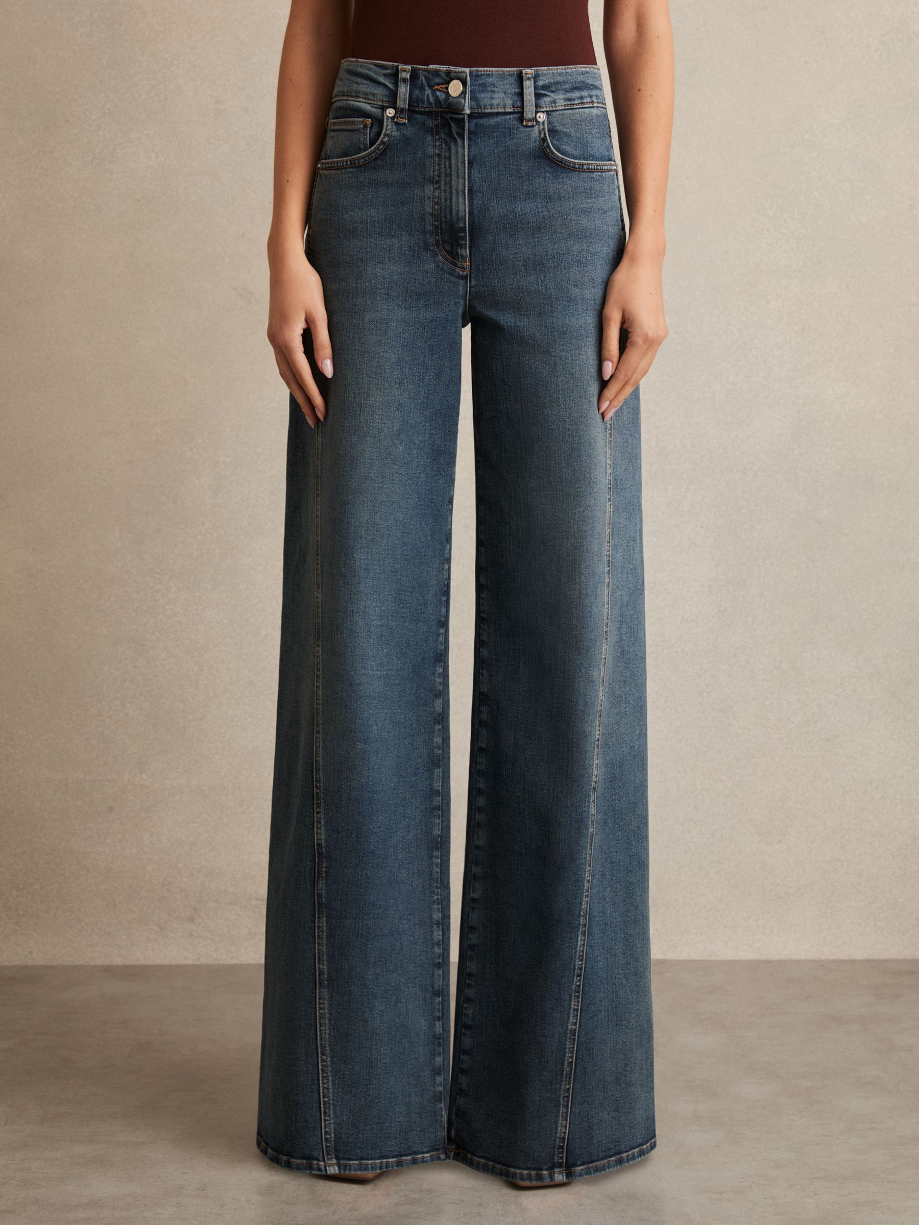 Petite Twist Seam Wide Leg Jeans in Mid Blue - Image 3 of 7