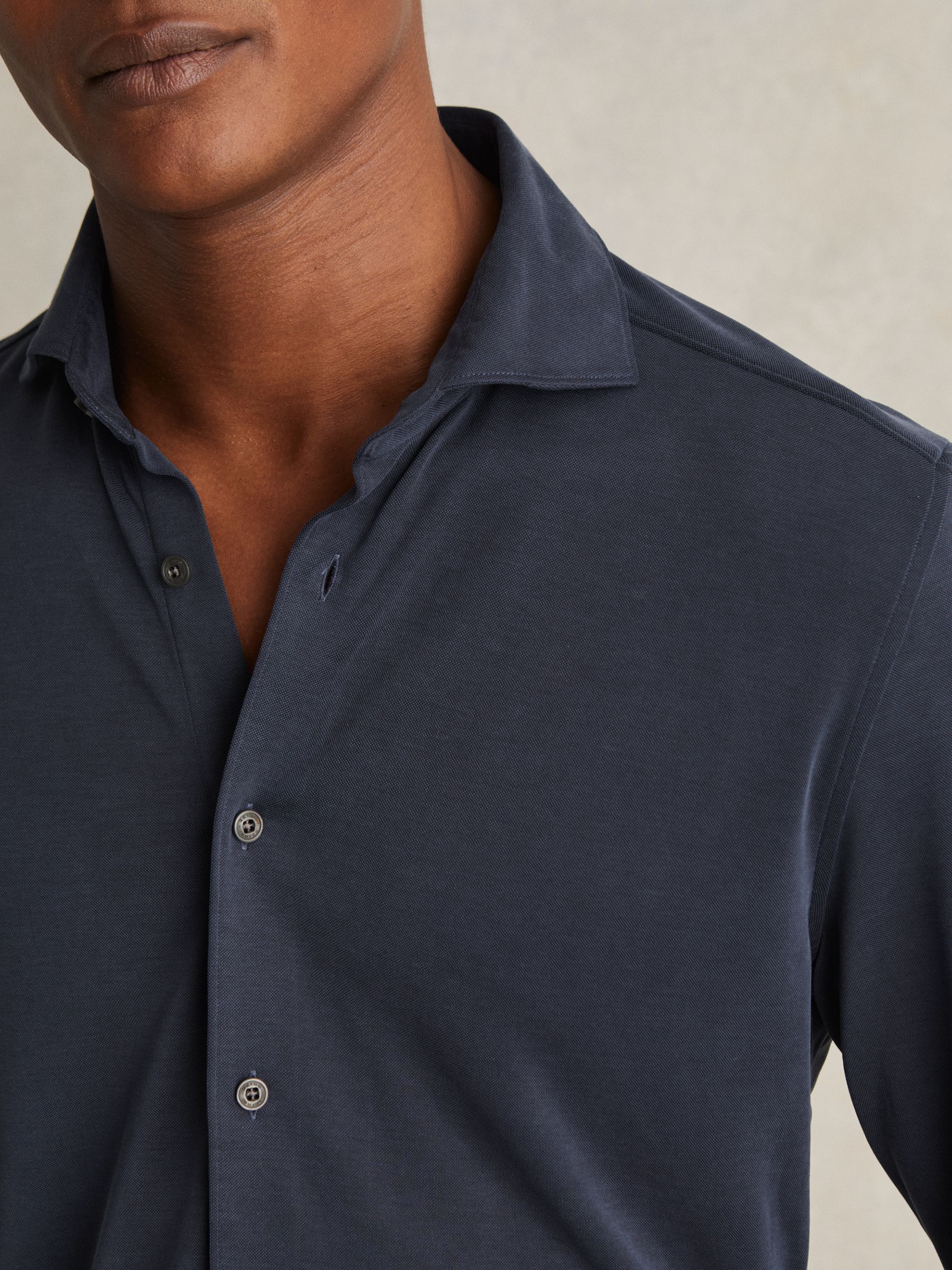 Modal Blend Cutaway Collar Shirt in Navy - Image 3 of 7