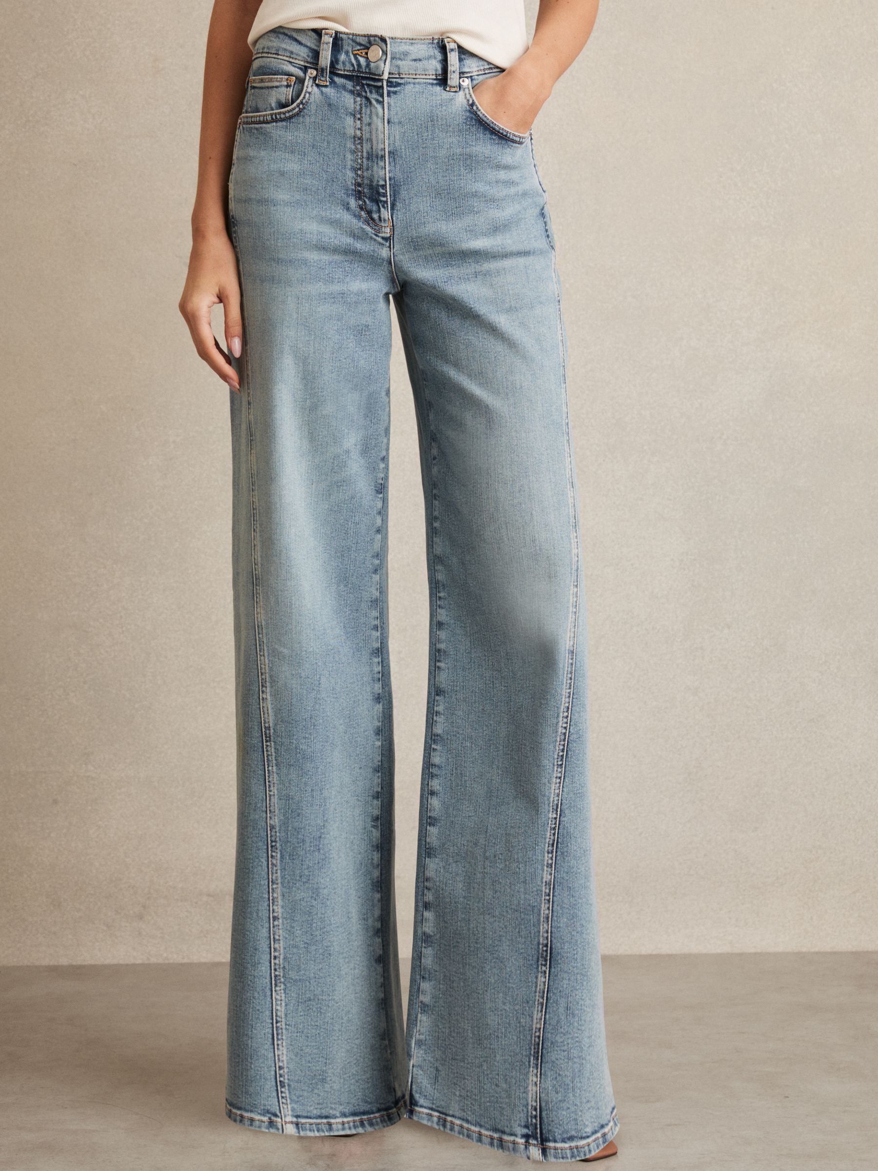 Petite Twist Seam Wide Leg Jeans in Light Blue - image 3