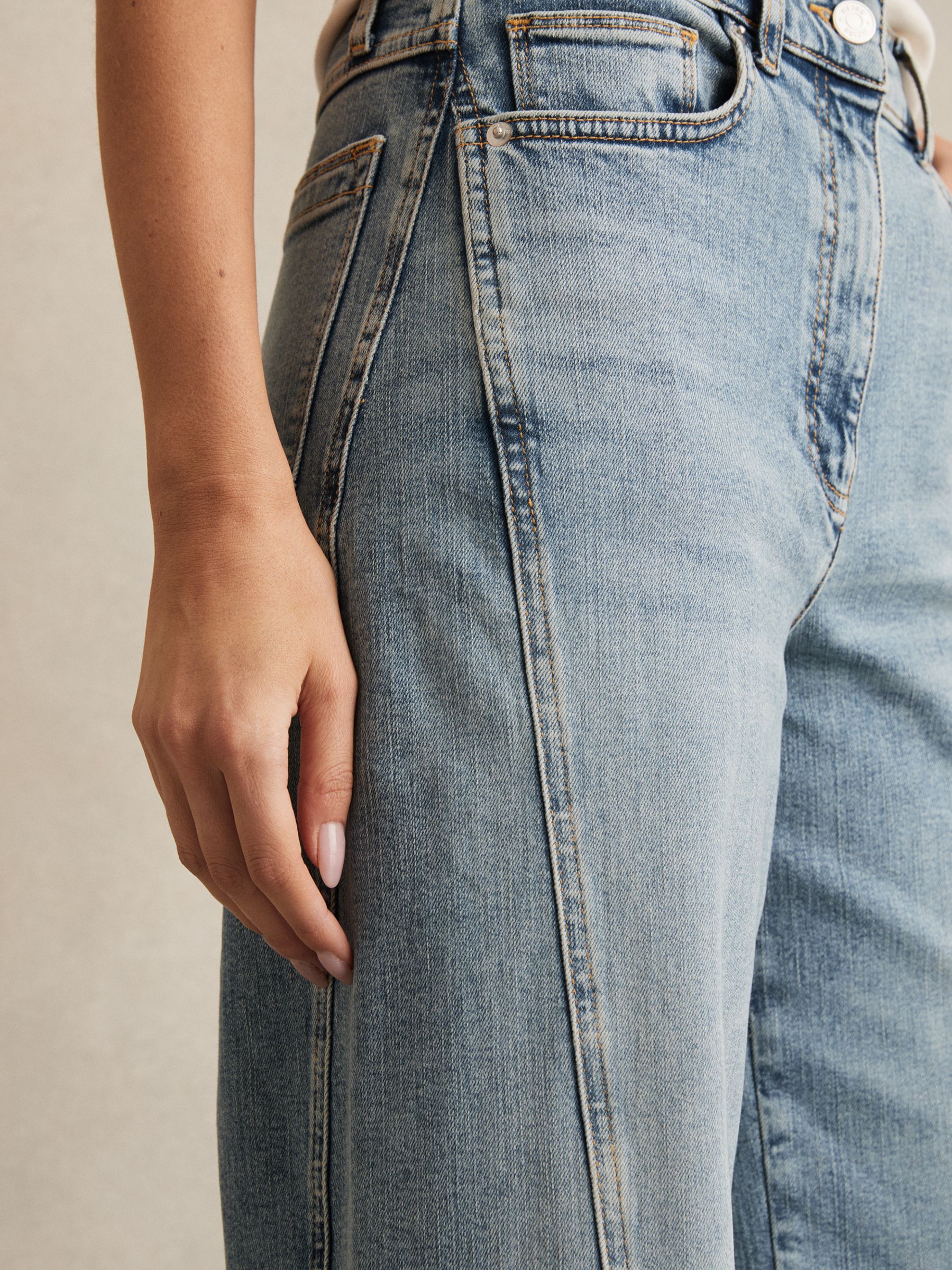 Petite Twist Seam Wide Leg Jeans in Light Blue - image 4