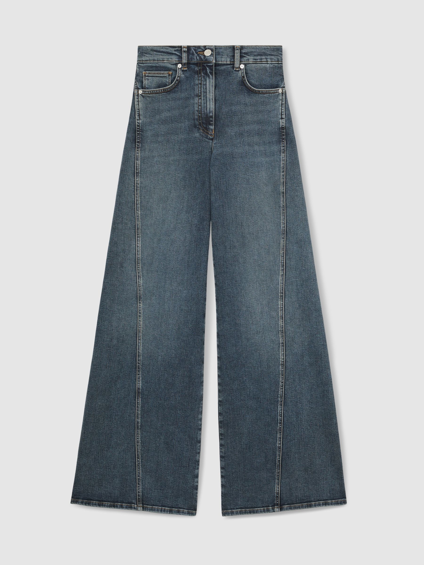 Twist Seam Wide Leg Jeans in Mid Blue - Image 2 of 6