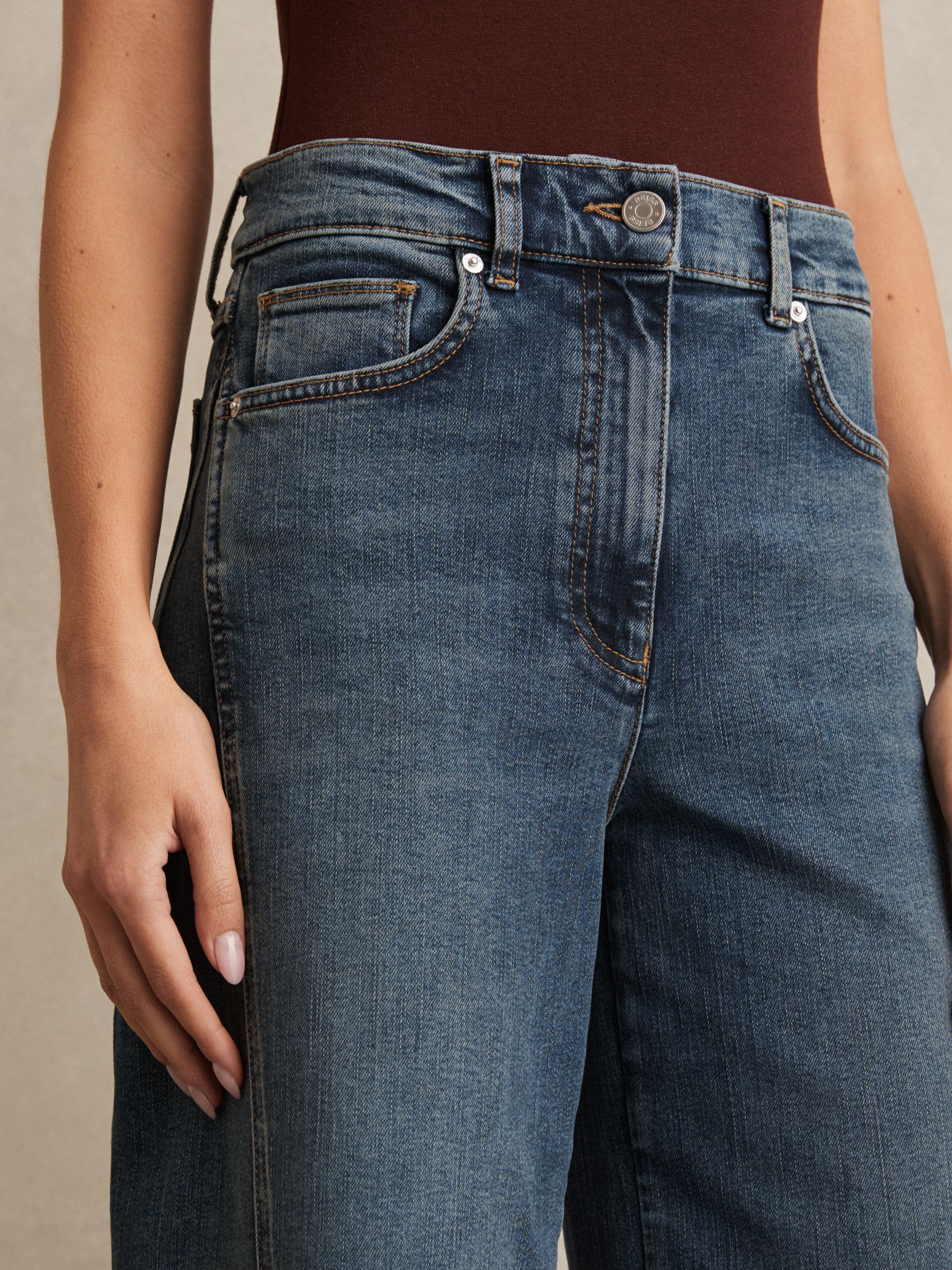 Twist Seam Wide Leg Jeans in Mid Blue - Image 4 of 6