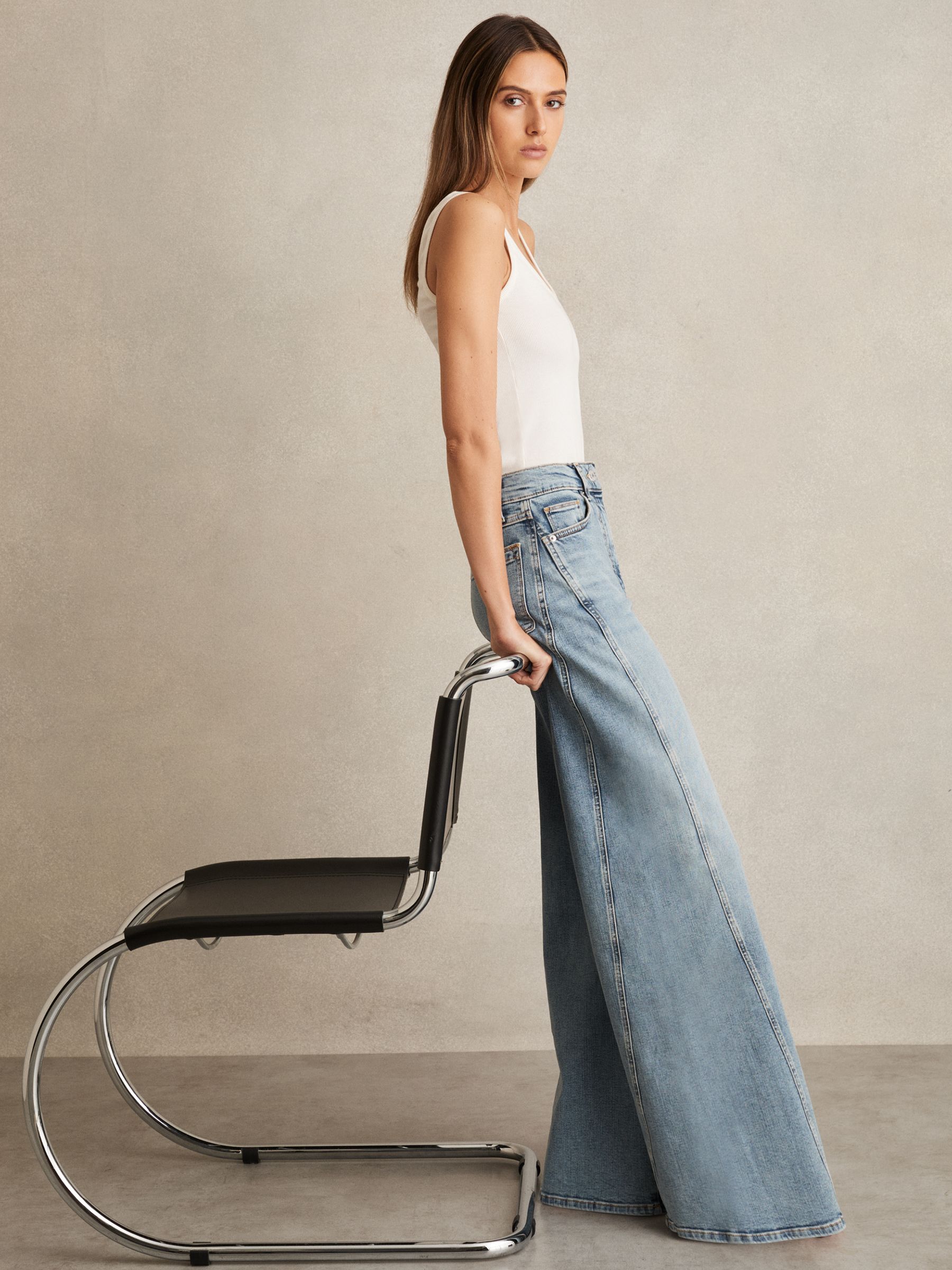 Twist Seam Wide Leg Jeans in Light Blue - Image 1 of 7
