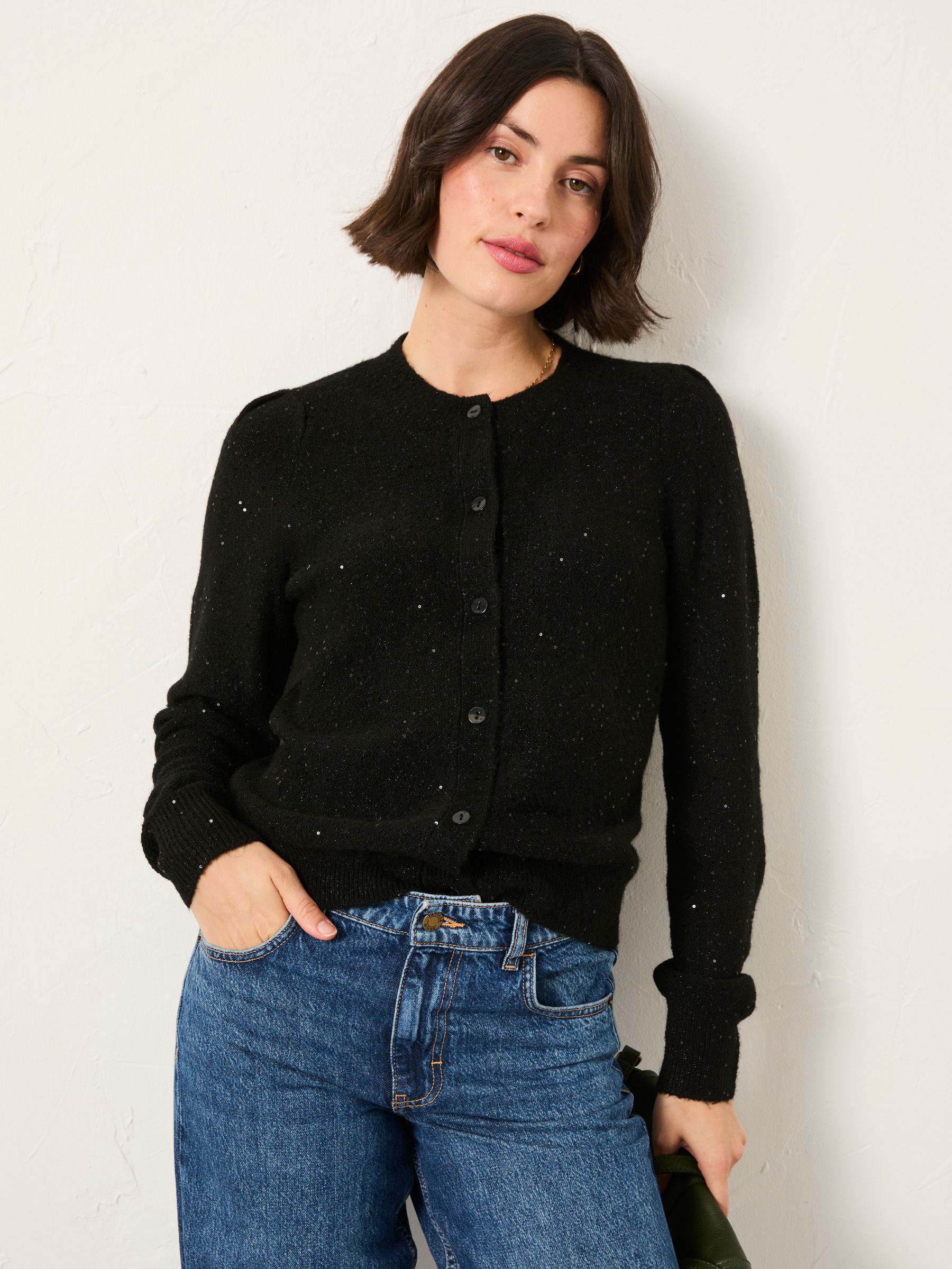 Jasmine Black Sparkle Knitted Cardigan - Image 1 of 6