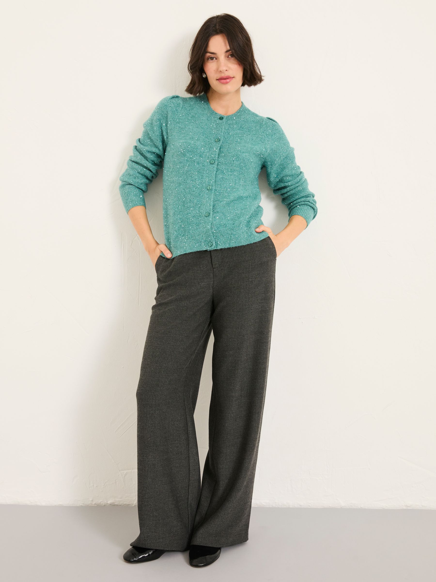 Jasmine Aqua Blue Sparkle Knitted Cardigan - Image 3 of 6