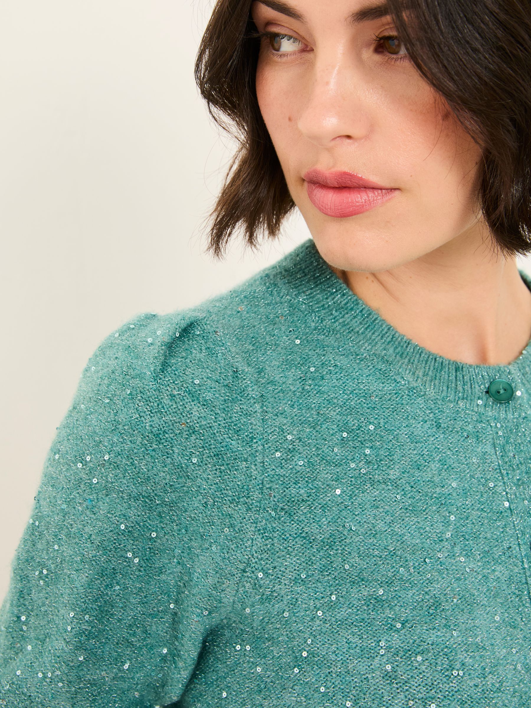 Jasmine Aqua Blue Sparkle Knitted Cardigan - Image 4 of 6