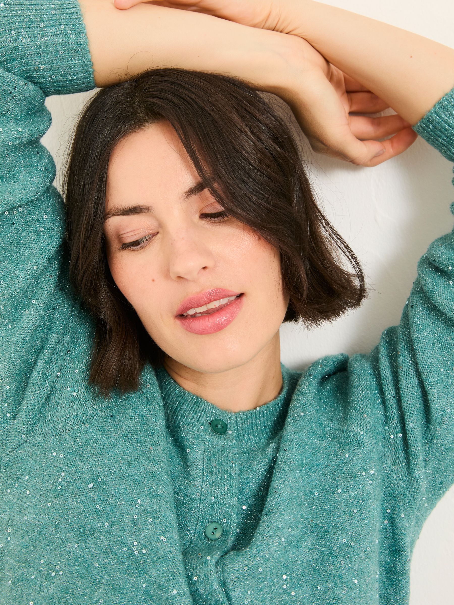 Jasmine Aqua Blue Sparkle Knitted Cardigan - Image 5 of 6