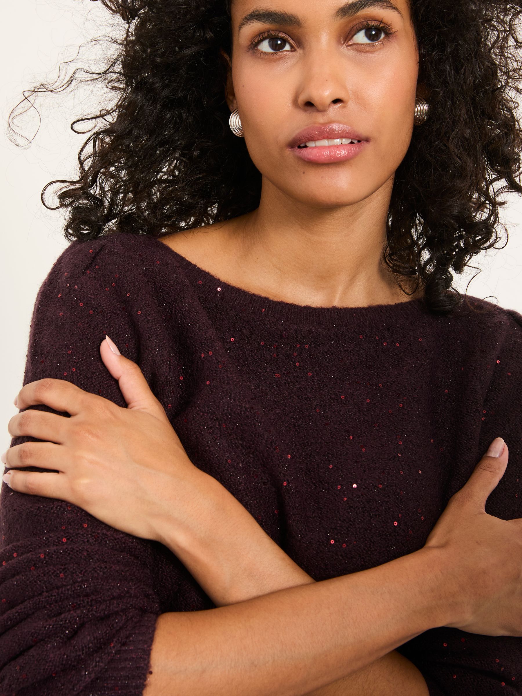 Jasmine Burgundy Red Sparkle Knitted Jumper - Image 4 of 6
