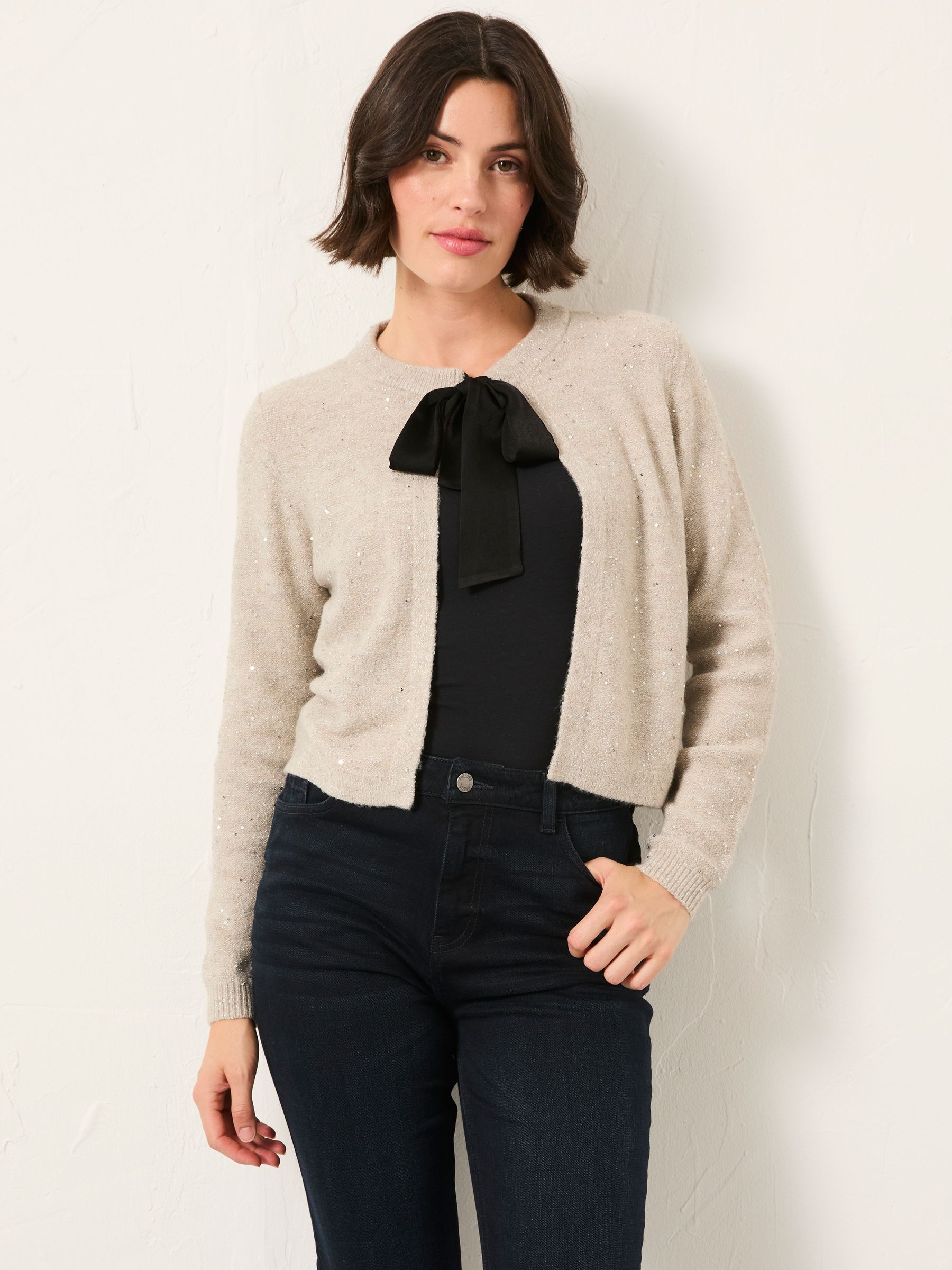Jasmine Ivory Sparkle Tie Front Knitted Cardigan - Image 1 of 5