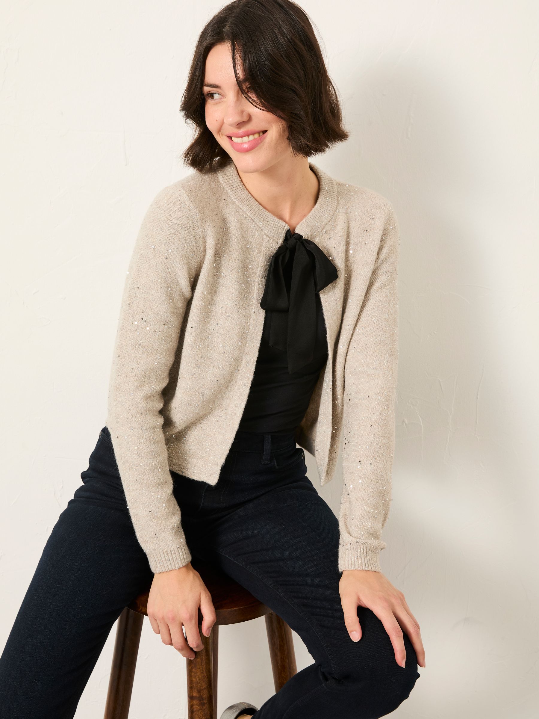 Jasmine Ivory Sparkle Tie Front Knitted Cardigan - Image 4 of 5