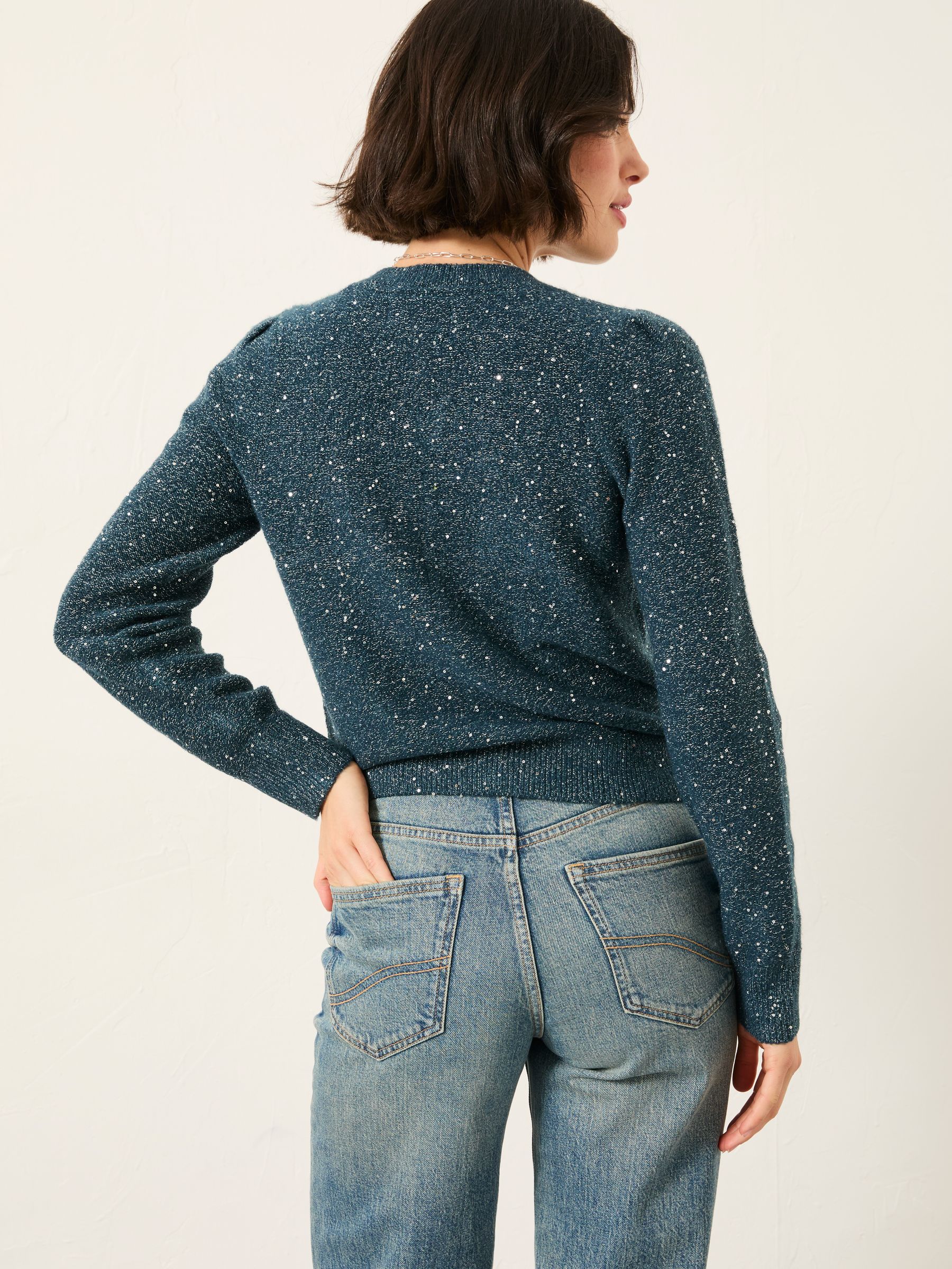 Jasmine Teal Blue Sparkle Knitted Cardigan - Image 2 of 6