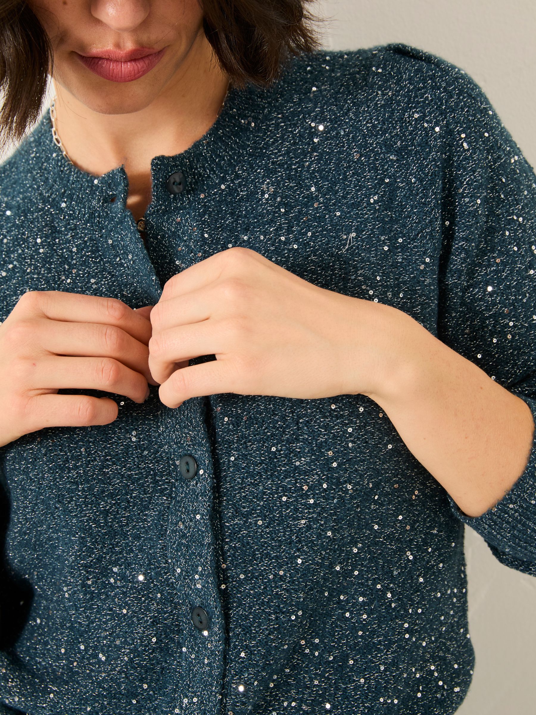 Jasmine Teal Blue Sparkle Knitted Cardigan - Image 3 of 6