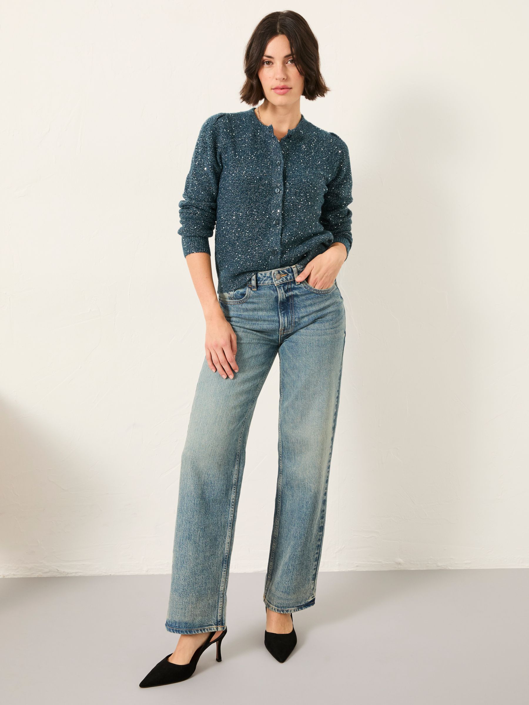 Jasmine Teal Blue Sparkle Knitted Cardigan - Image 4 of 6