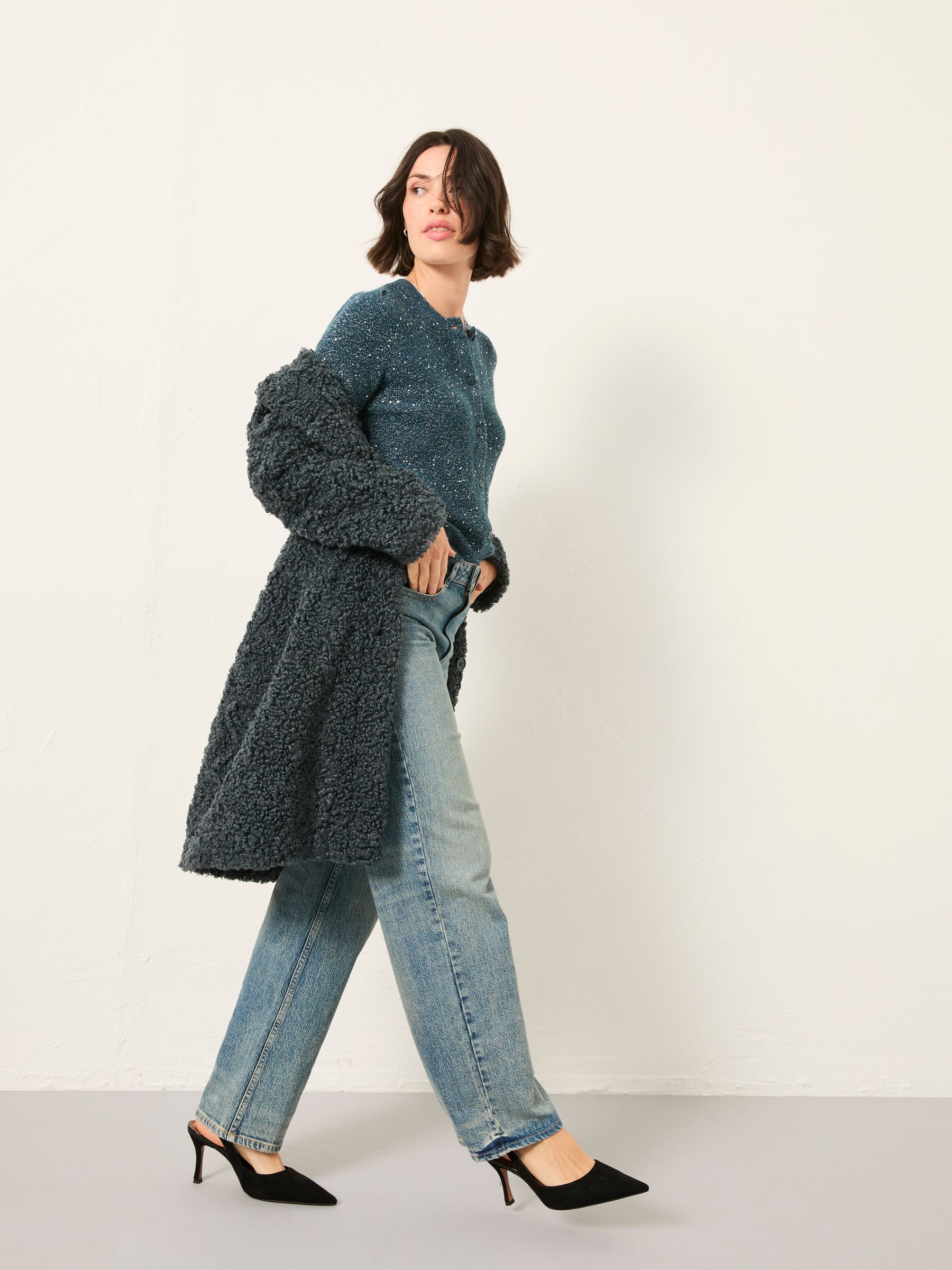 Jasmine Teal Blue Sparkle Knitted Cardigan - Image 5 of 6
