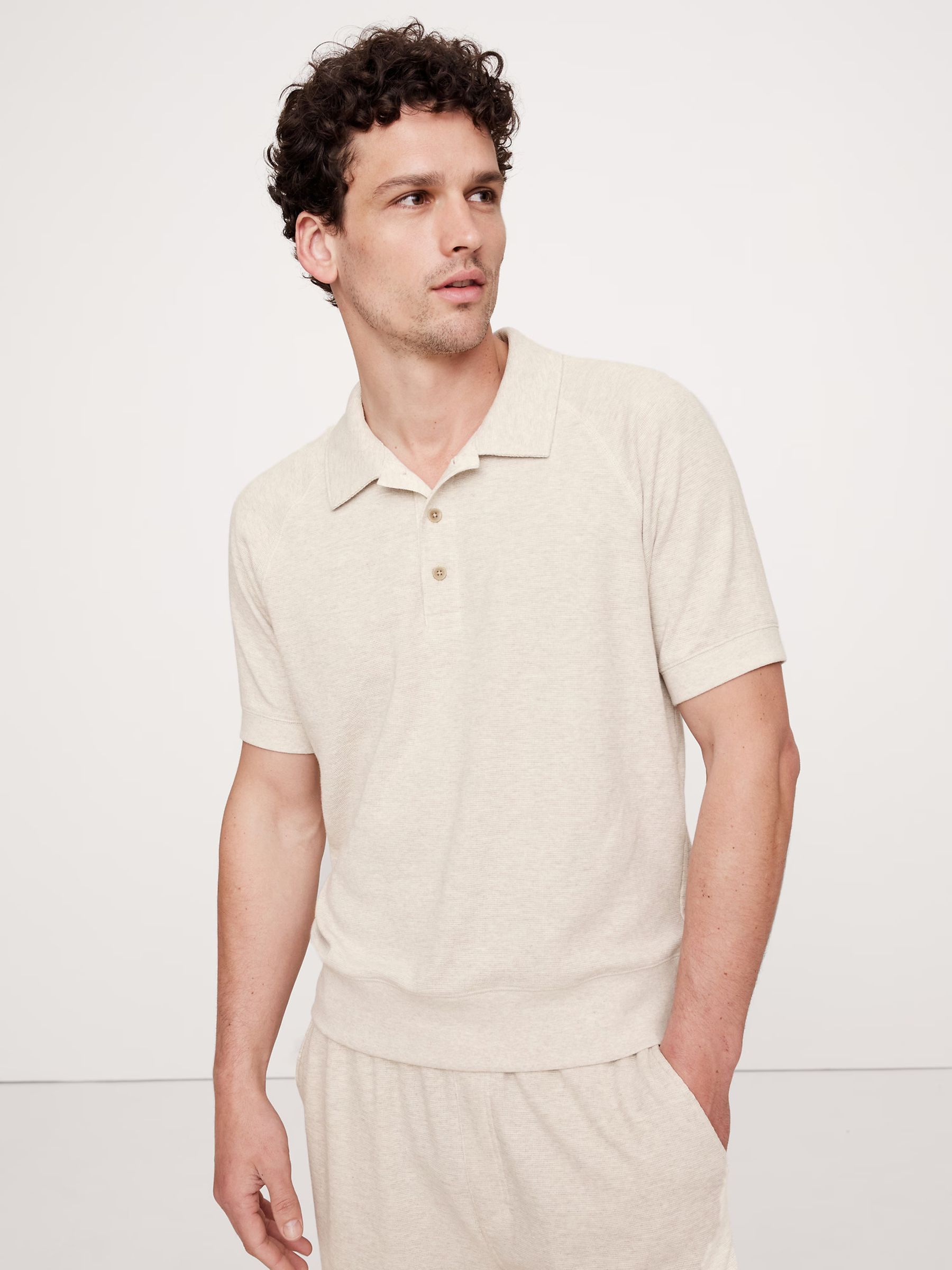 Banana Republic Beige Waffle Knit Polo Shirt - Image 1 of 5