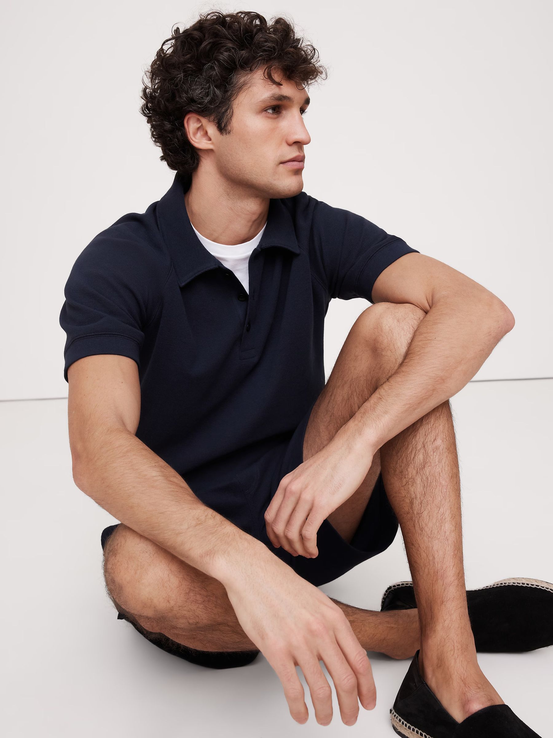 Banana Republic Navy Blue Waffle Knit Polo Shirt - Image 1 of 1