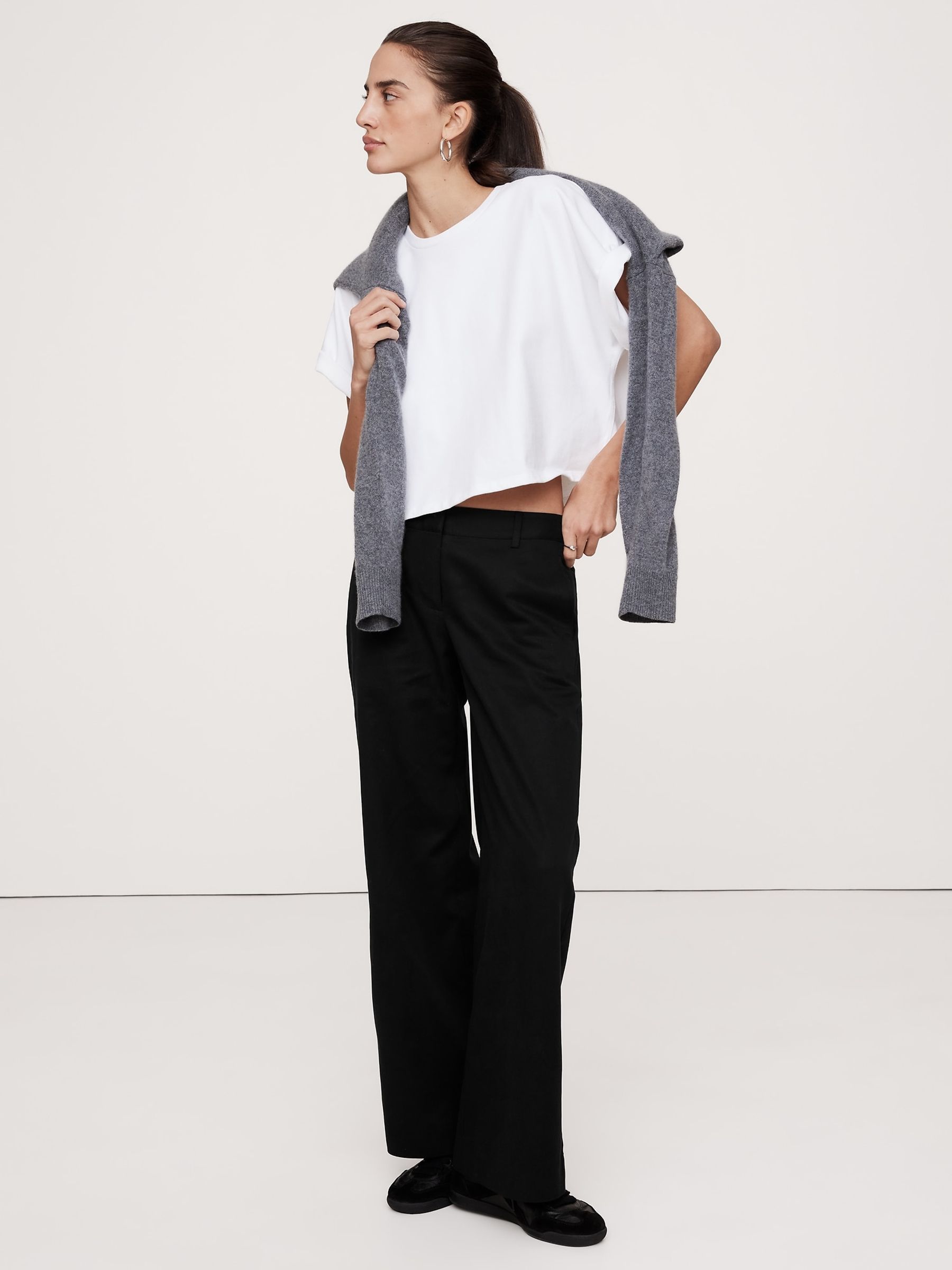 Banana Republic Black Everyday Mid Rise Wide-Leg Trousers - Image 1 of 4