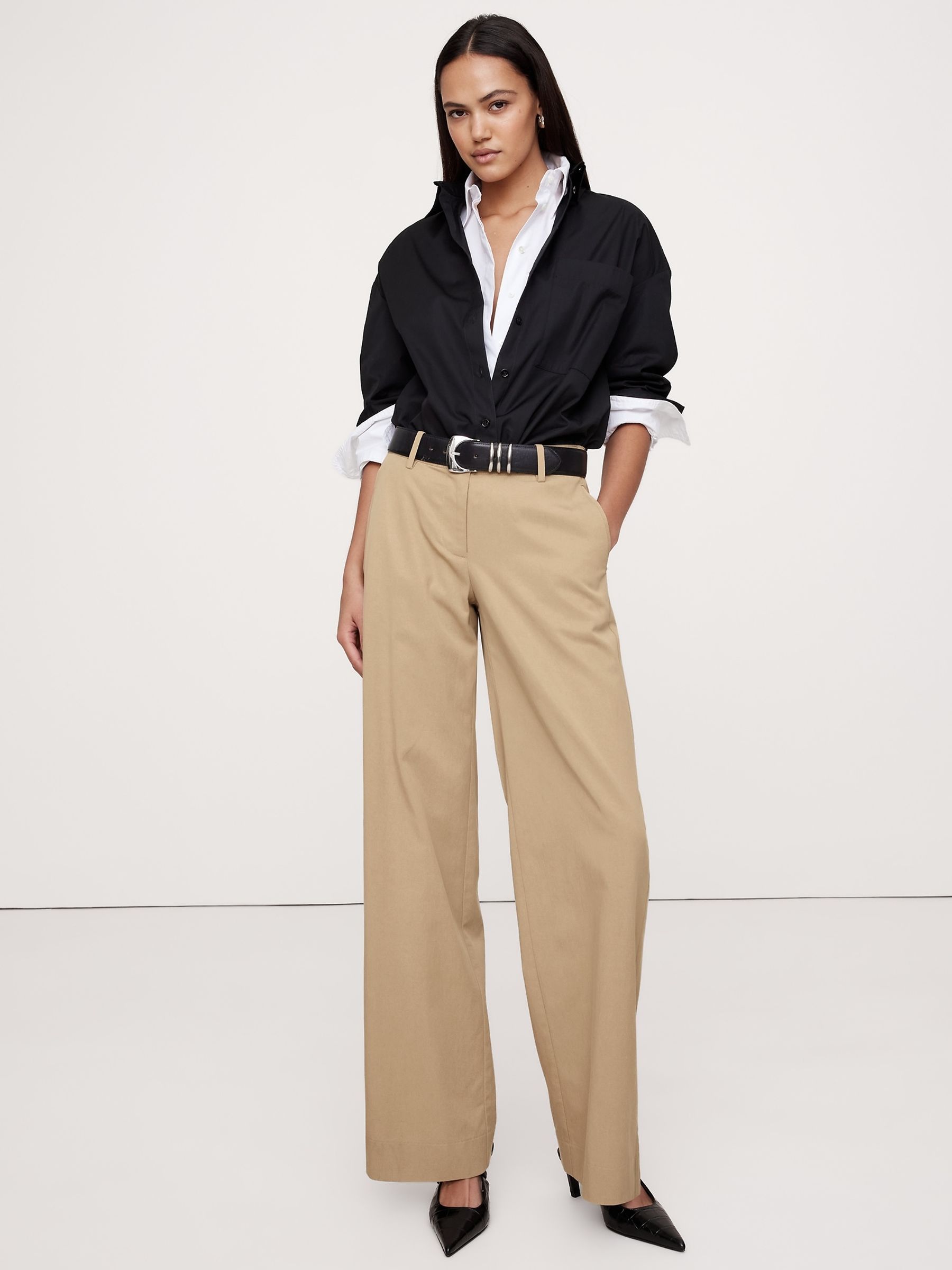 Banana Republic Beige Everyday Mid Rise Wide-Leg Trousers - Image 1 of 4