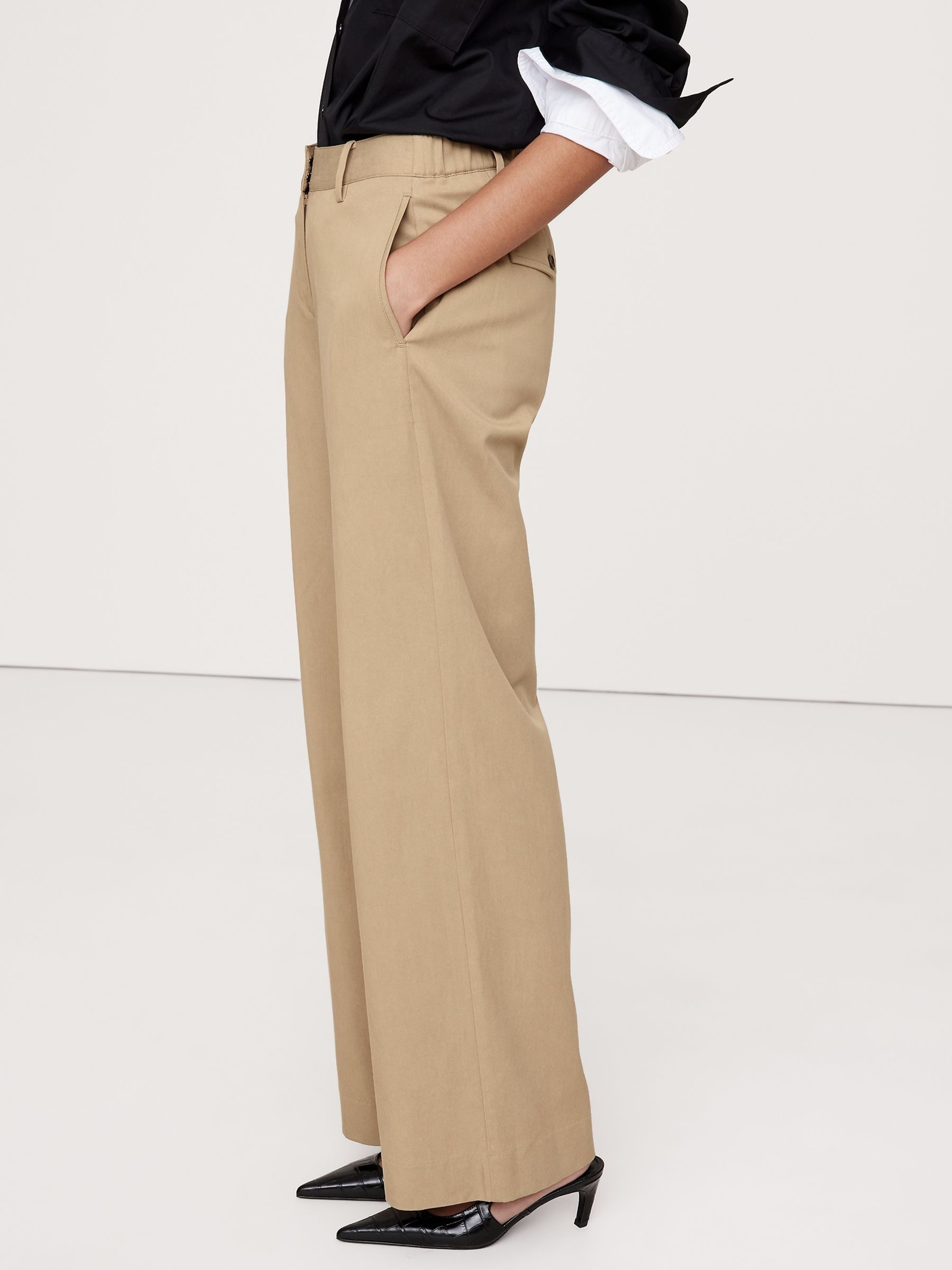 Banana Republic Beige Everyday Mid Rise Wide-Leg Trousers - Image 2 of 4