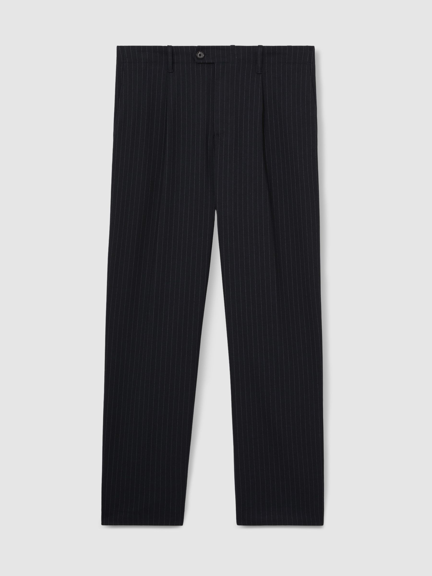 Straight Leg Pinstripe Trousers in Navy - Image 2 of 7